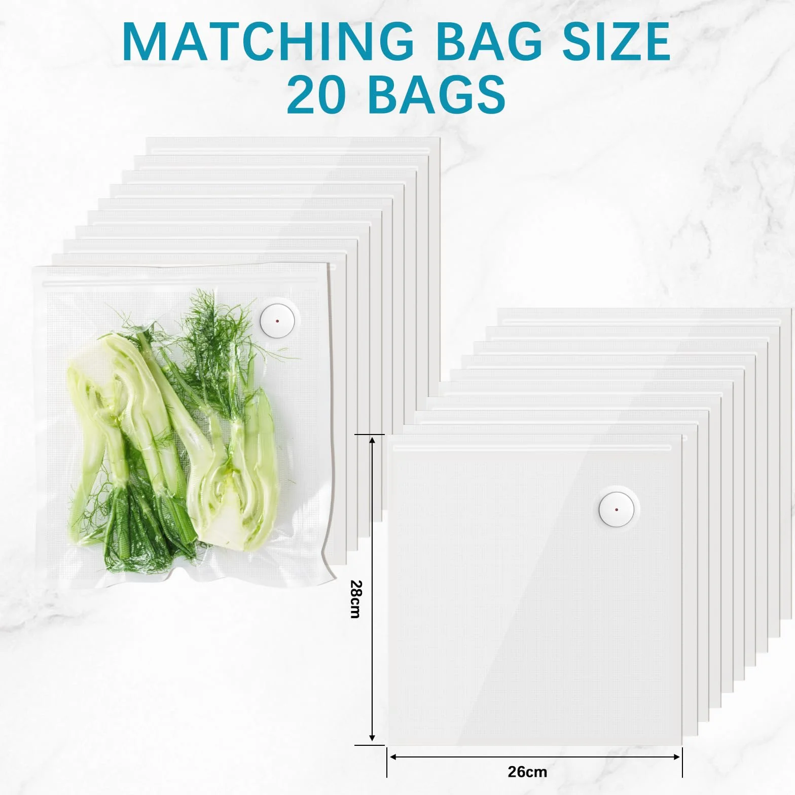Kssvzz 20 Pezzi Sacchetti Sottovuoto 26 * 28 cm, Sacchetti Sottovuoto per Alimenti, Senza BPA