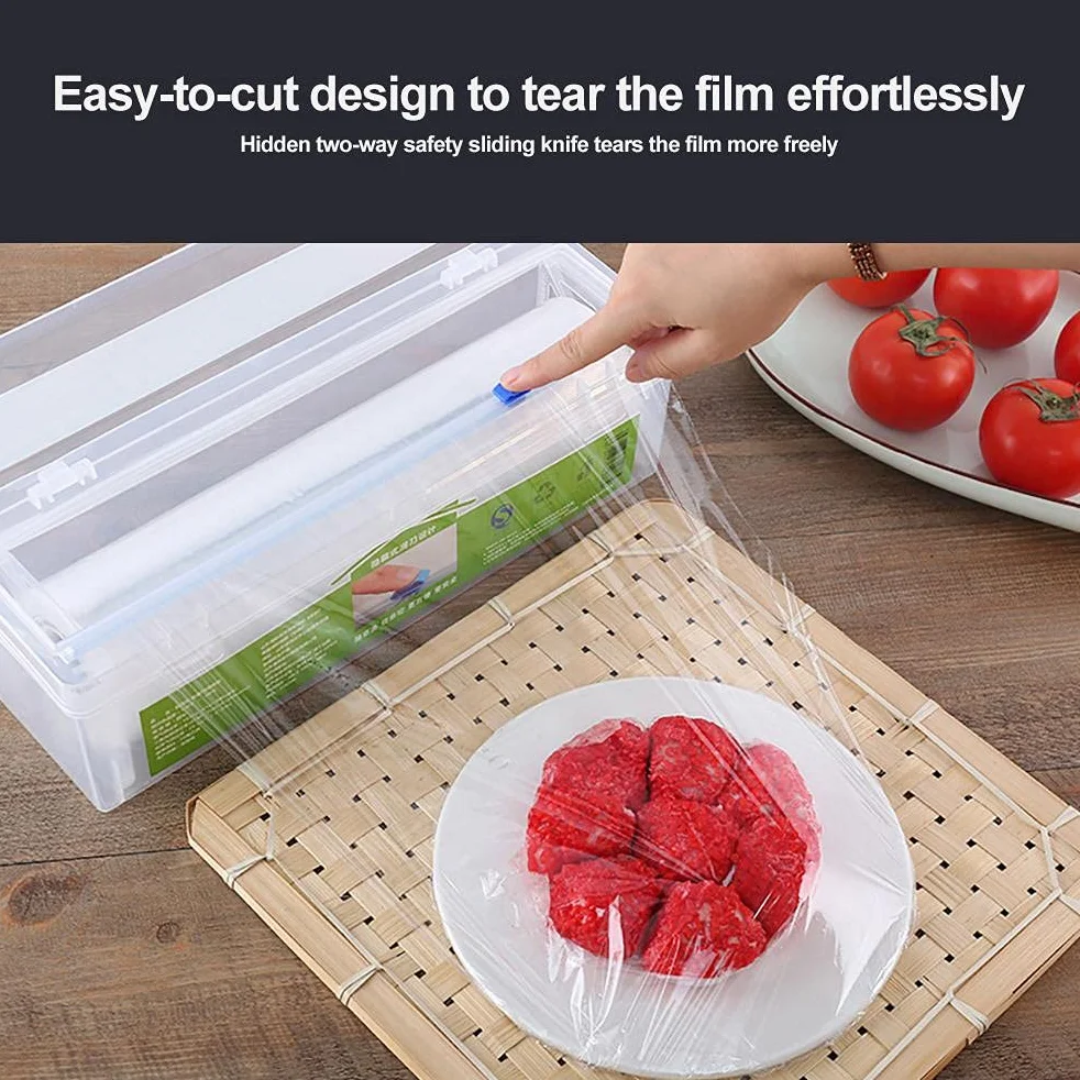 Dispenser per Pellicola Trasparente, Dispenser per Involucro di plastica Ricaricabile con taglierina per Diapositive Avvolgimento per Alimenti Scatola per Alimenti Trasparente Gadget da