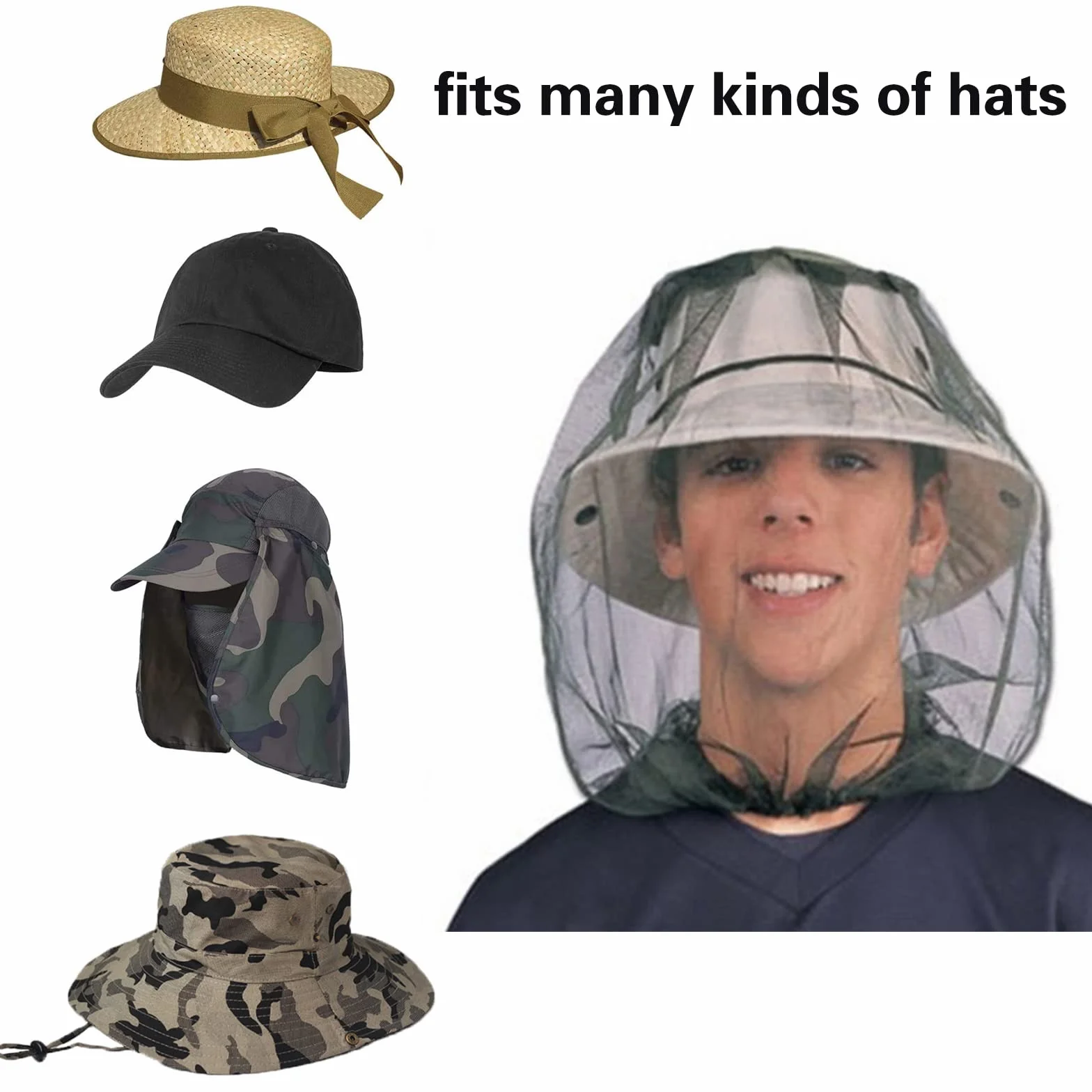 Cappello Zanzariera Anti-Zanzara 3 Pezzi Rete per Apiary Pesca Outdoor