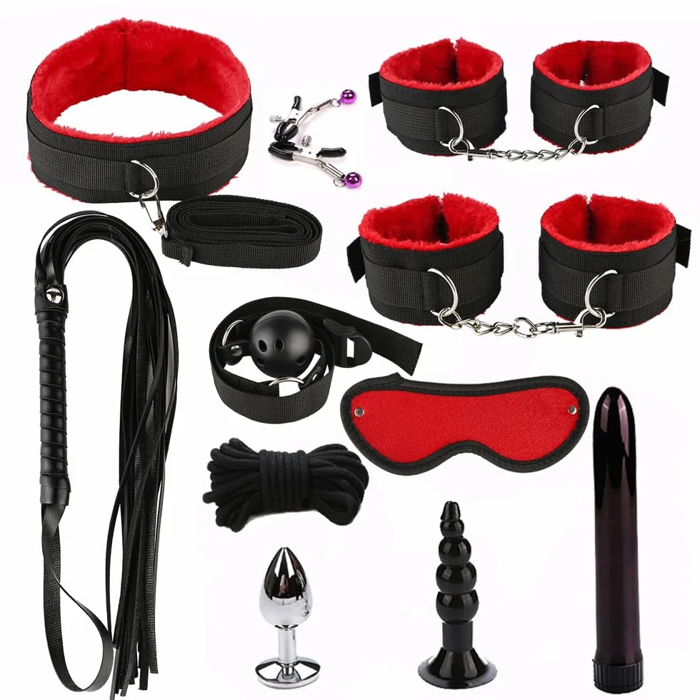 HUNTVE Set di 11 romantici Set da Yoga per Coppie in Nylon Regolabile B`D'S`M (Collezione Nera e Rossa)