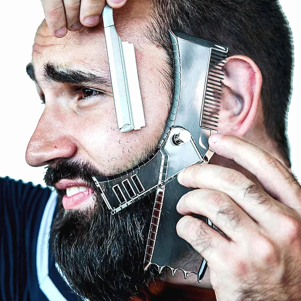 Stencil per barba per bucino, baffi, zampe, peli del viso, guida per toelettatura da uomo