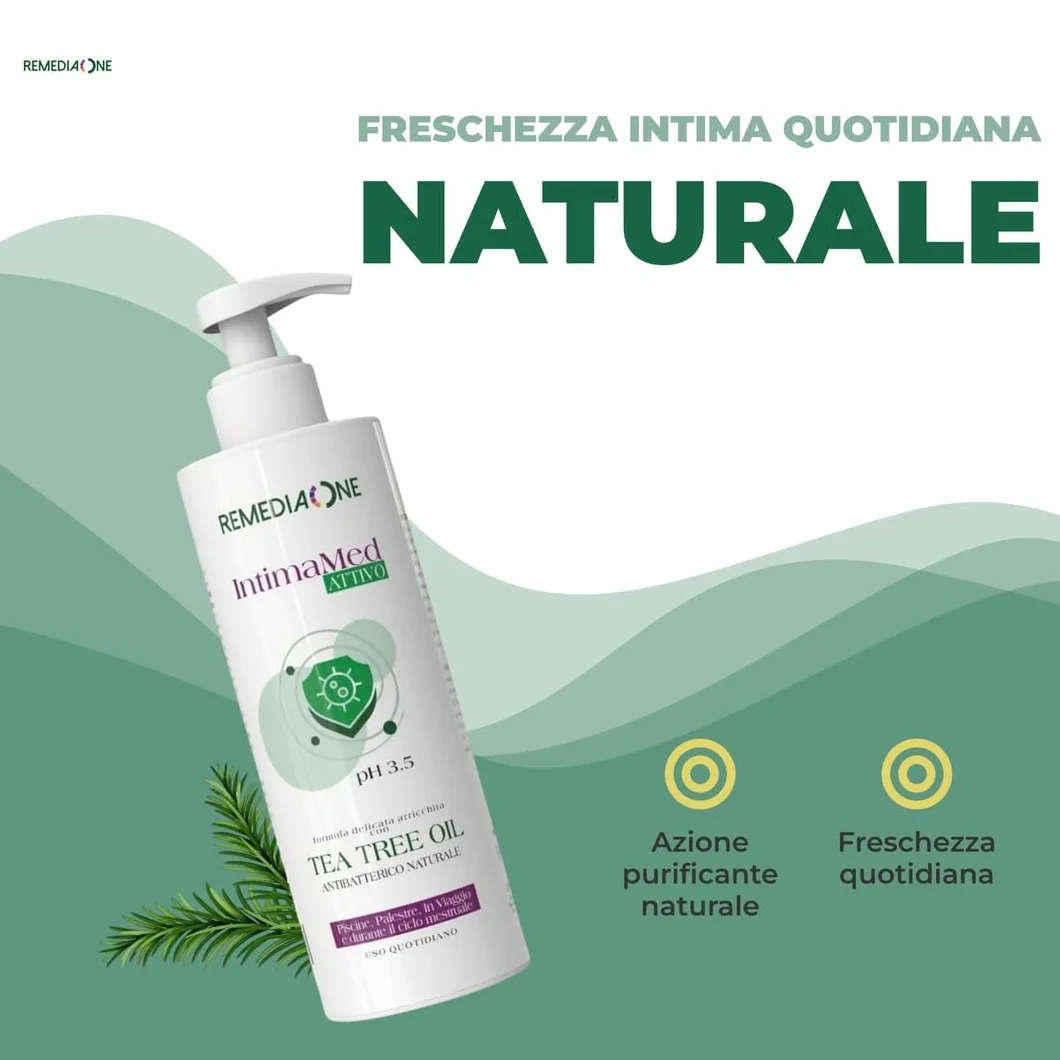 REMEDIA ONE Detergente Intimo Uomo Donna Tea Tree Oil Sapone Intimo Antibatterico Naturale pH 3.5 500 ml