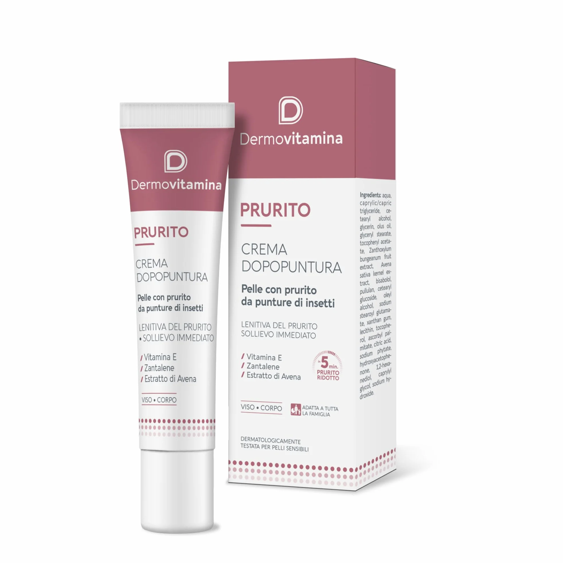 Dermovitamina Prurito Crema Dopopuntura – Lenitiva Immediata per Punture di Insetti –Antizanzara – Viso e Corpo – Per Tutta la Famiglia – Dopo puntura Zanzare Bambini – 15 ml