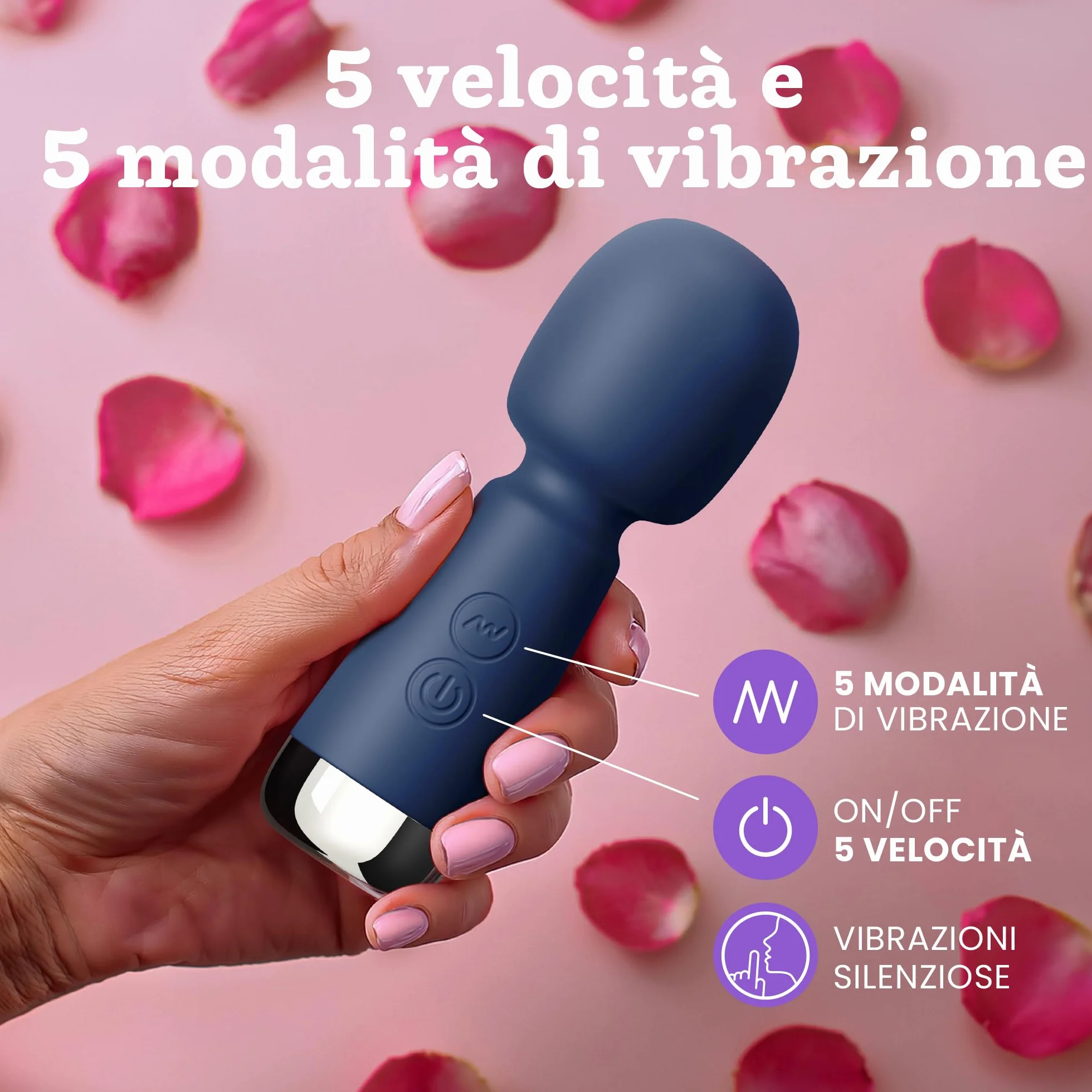 Mini vibratore di Oliver James – Wand vibratore ricaricabile in silicone con 5 velocità e 5 modalità, sex toy discreto per donne, 12,5 cm × 4,3 cm (Zaffiro di mezzanotte)