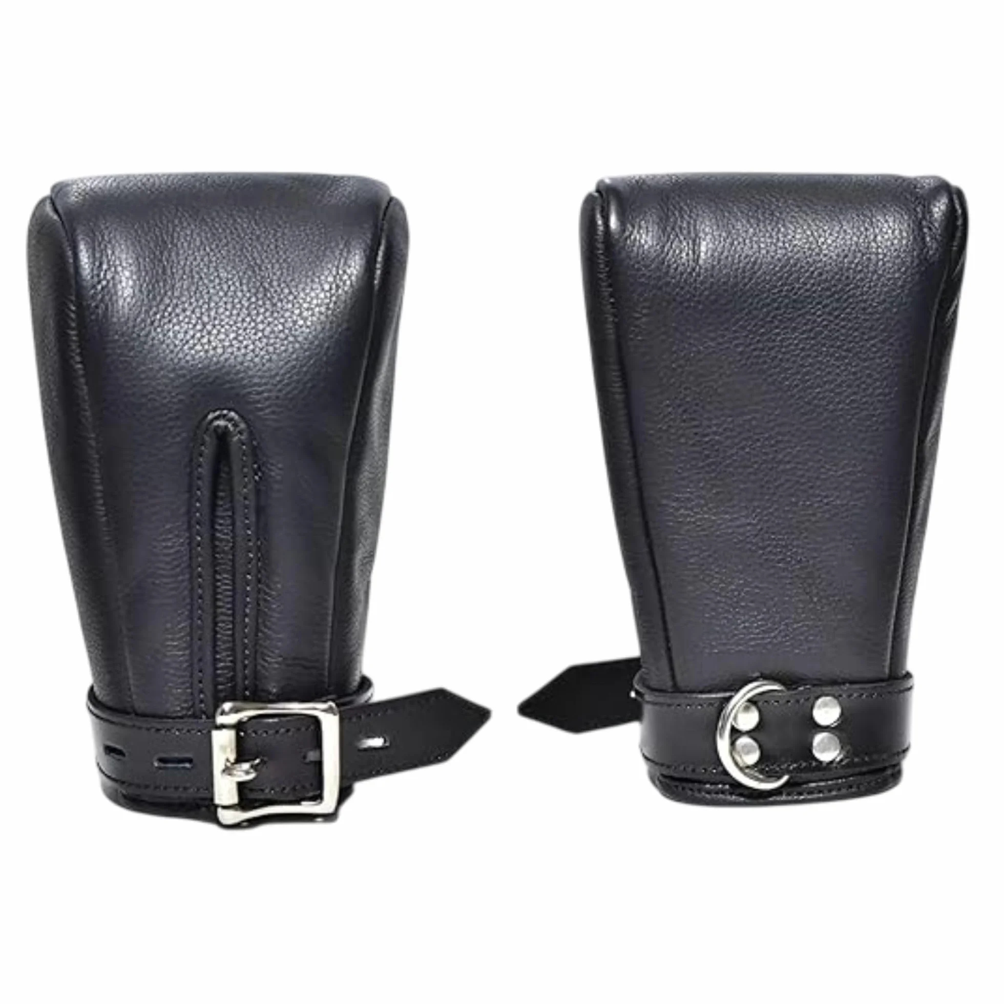 Generico Guanti Padded in Vera Pelle Nera BDSM con Anello D Bloccabile per Adulti