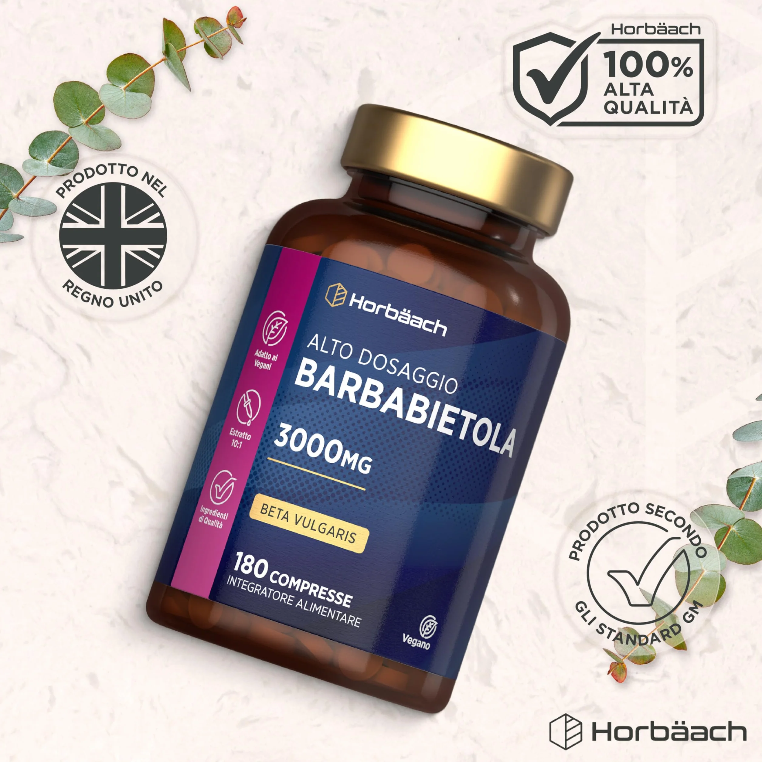 Horbaach Barbabietola Rossa Compresse 3000mg Beetroot Supplement 180 Compresse Vegane
