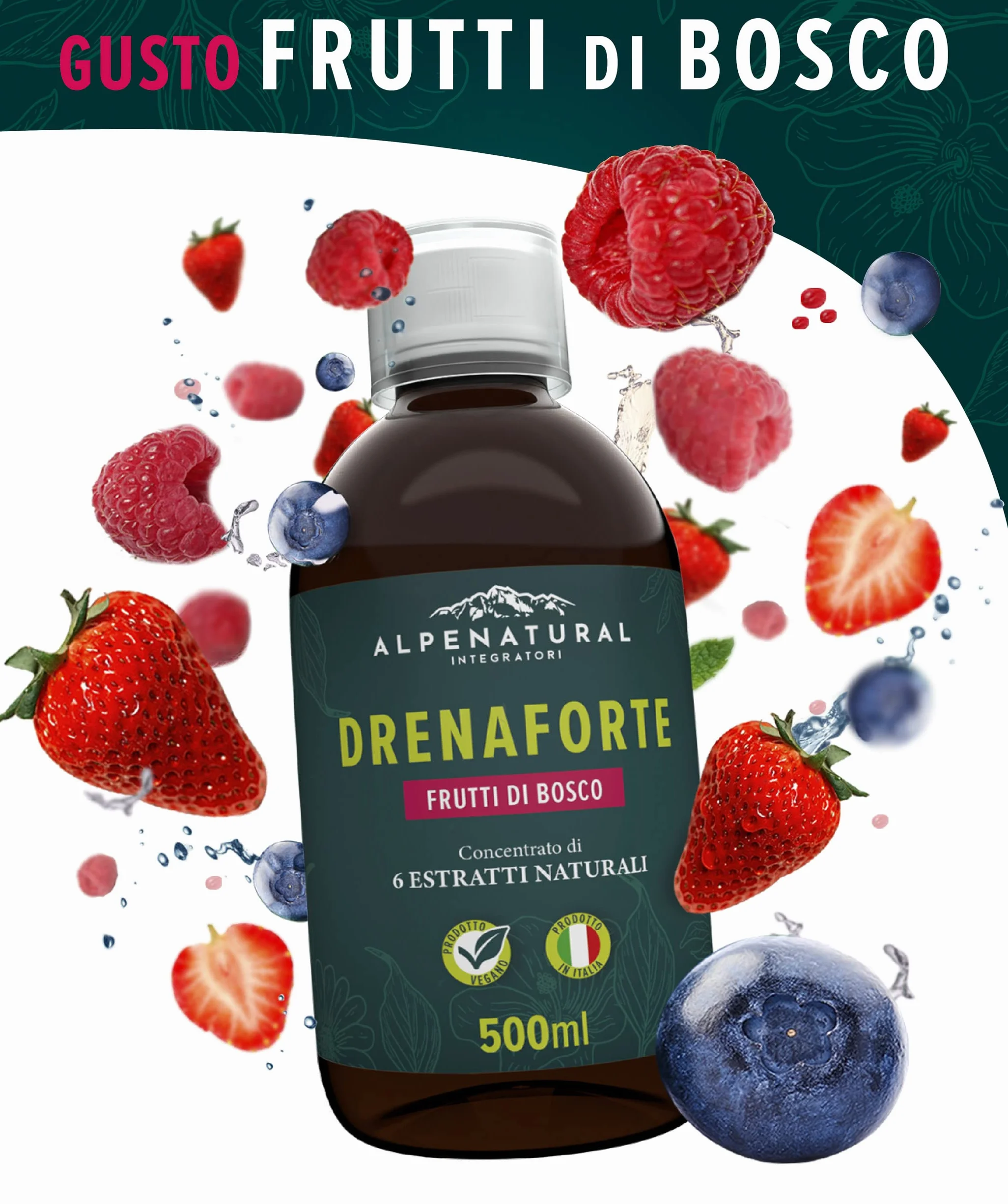Drenaforte Drenante Forte Concentrato di 6 Estratti Naturali Detox Depurativo Naturale Ritenzione Idrica Frutti di Bosco Vegano 500 ml