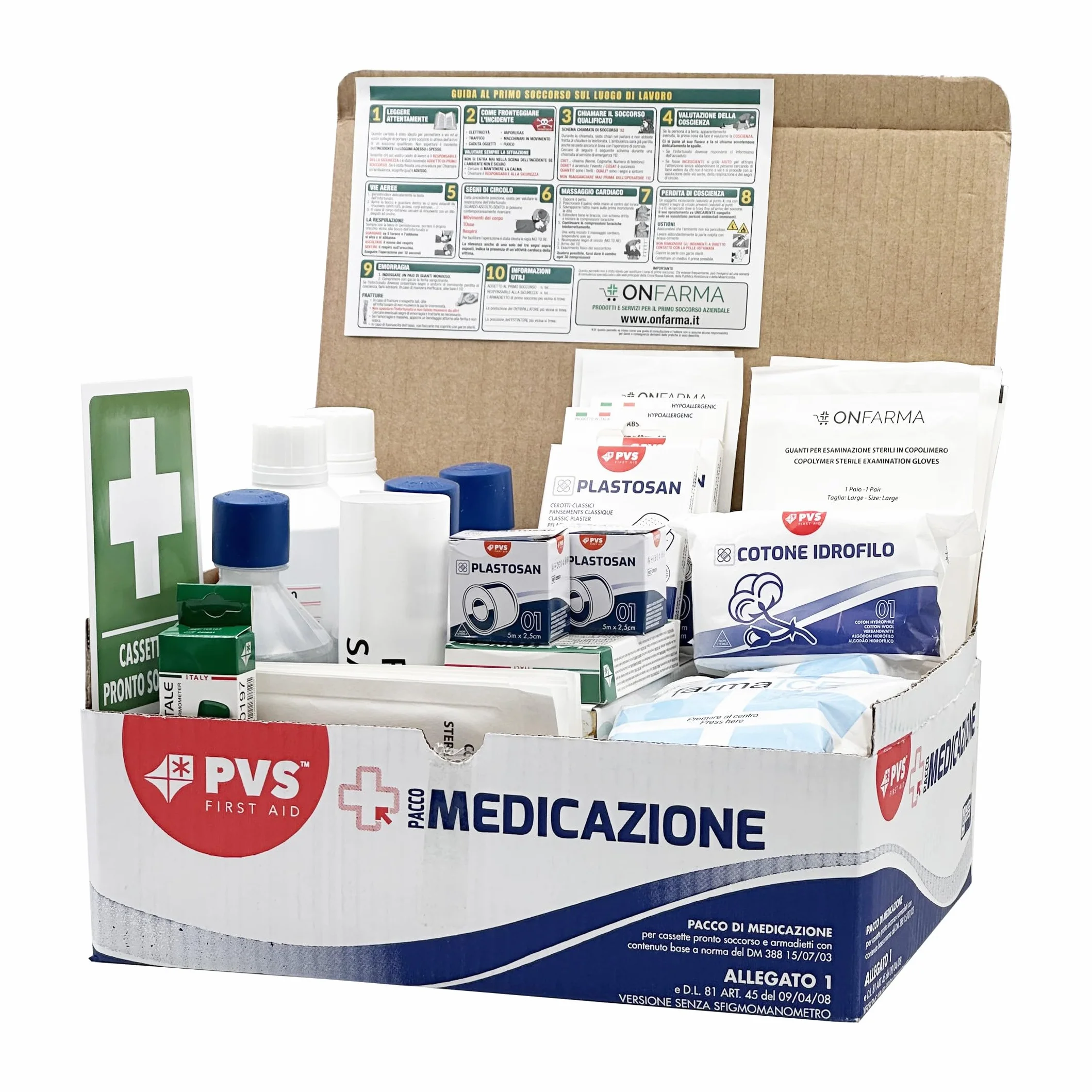 ONFARMA KIT DI REINTEGRO COMPLETO DI CARTELLO PRIMO SOCCORSO per aziende D.M. 388