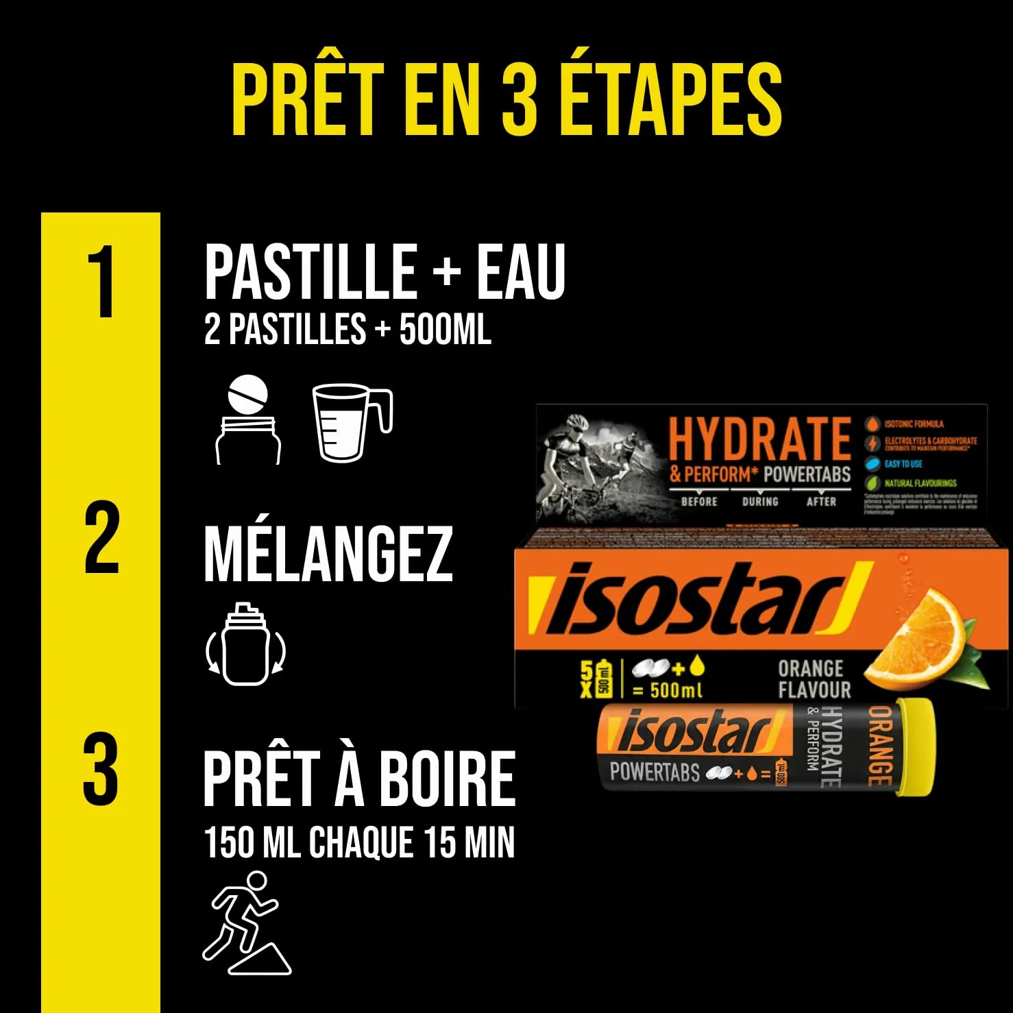 ISOSTAD Powertabs Gusto Arancia, Bevanda Isotonica in Compresse Effervescenti con Elettroliti e Carboidrati per Idratazione e Resistenza, 10 Tabs x 12 g