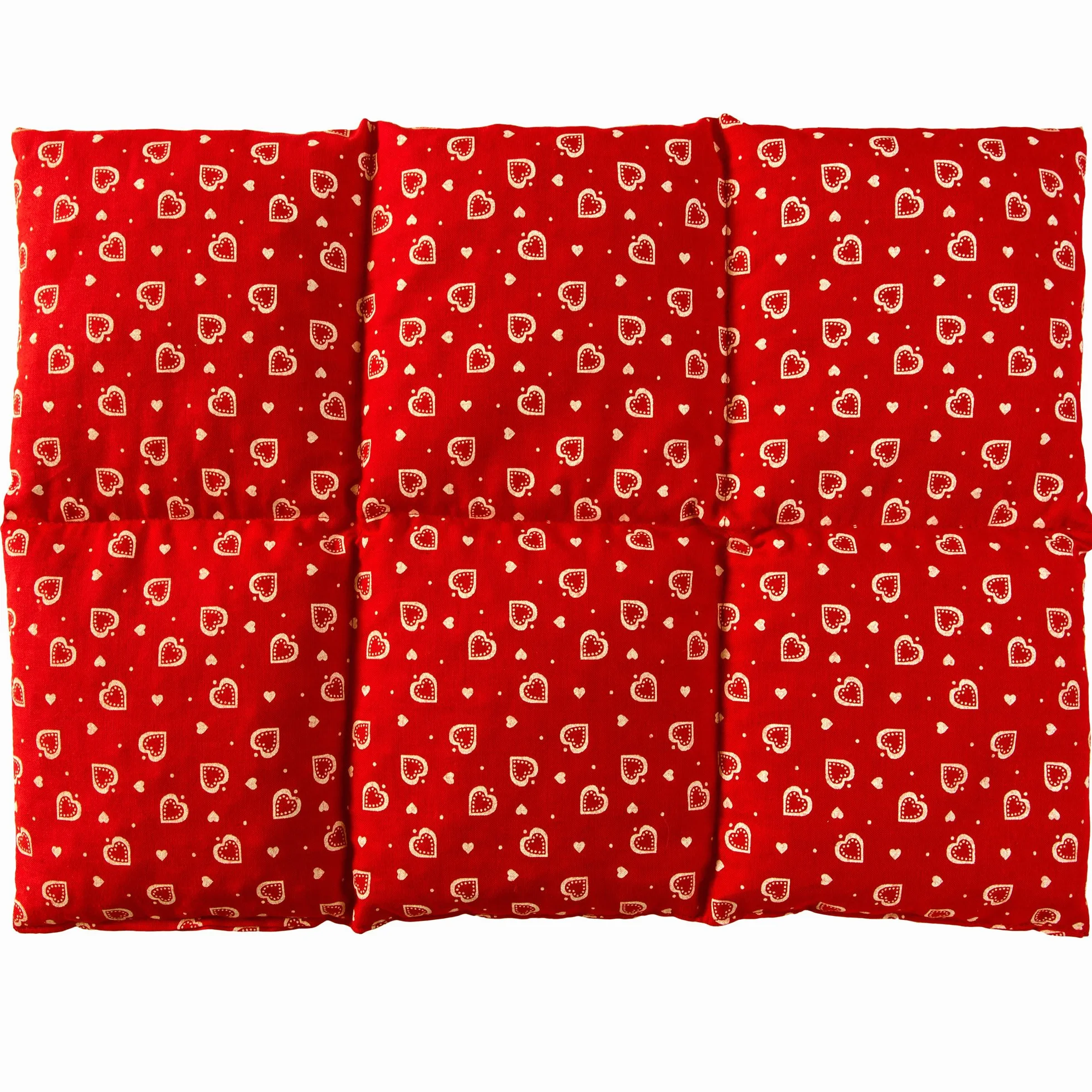 Cuscino termico con semi di lino 40x30 6 compartimenti, cuore rosso. Cuscino riscaldabile per la schiena, lo stomaco e molto altro