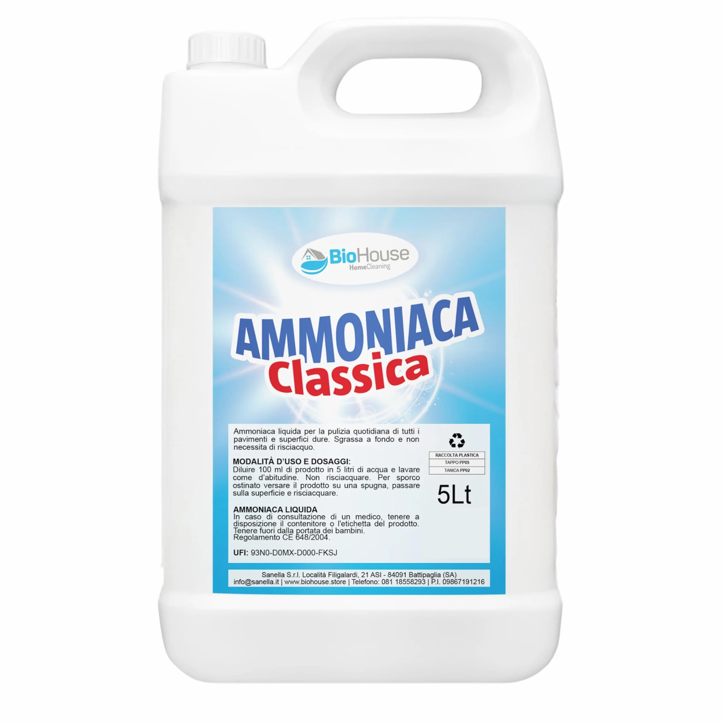 Ammoniaca Liquida 5 Litri per Pavimenti e Superfici Dure Sgrassa