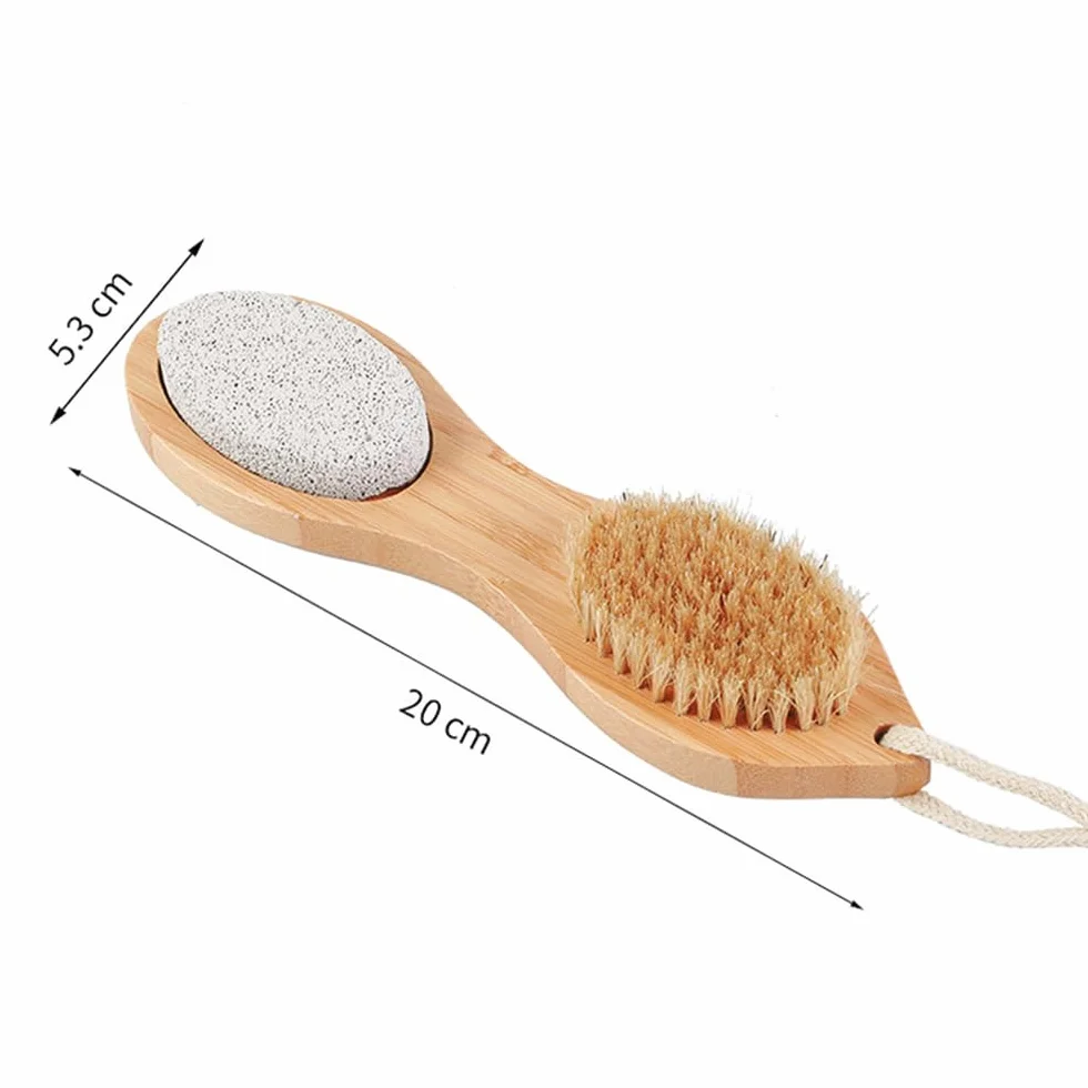 Spazzola per Piedi in Legno 4 in 1 con Pietra Pomice e Raspa Mentale