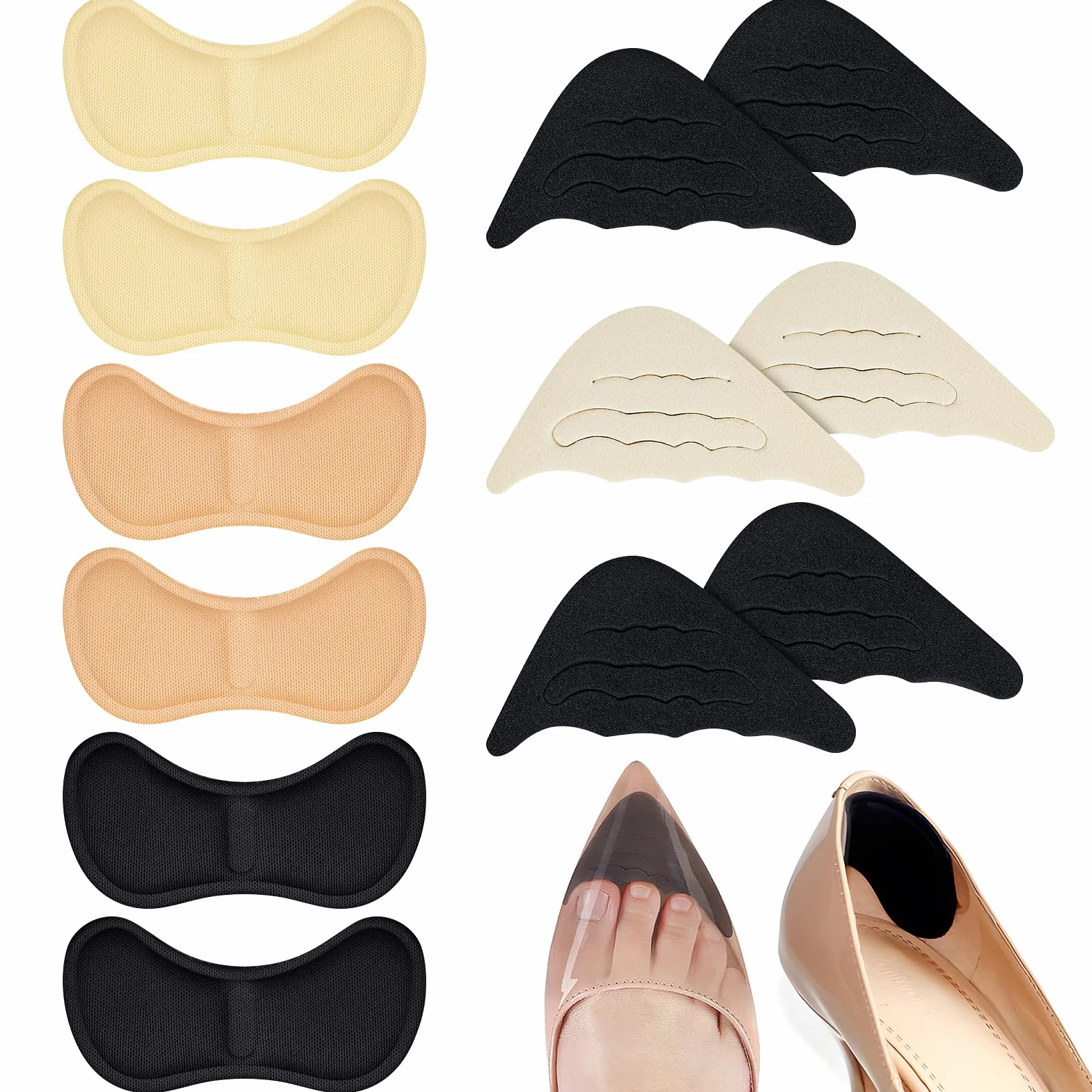 Inserti Sponge Regolabili per Scarpe, Riempitivi e Proteggi Tallone, Cuscinetto Punta con Impugnature, Solette per Ridurre Numero