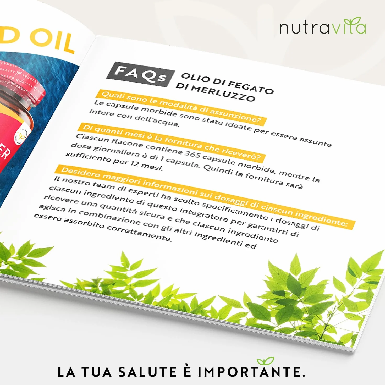 Nutravita Olio di Fegato di Merluzzo 1000 mg 365 Capsule Omega 3 Alta Resistenza con Vitamine A D E Aglio