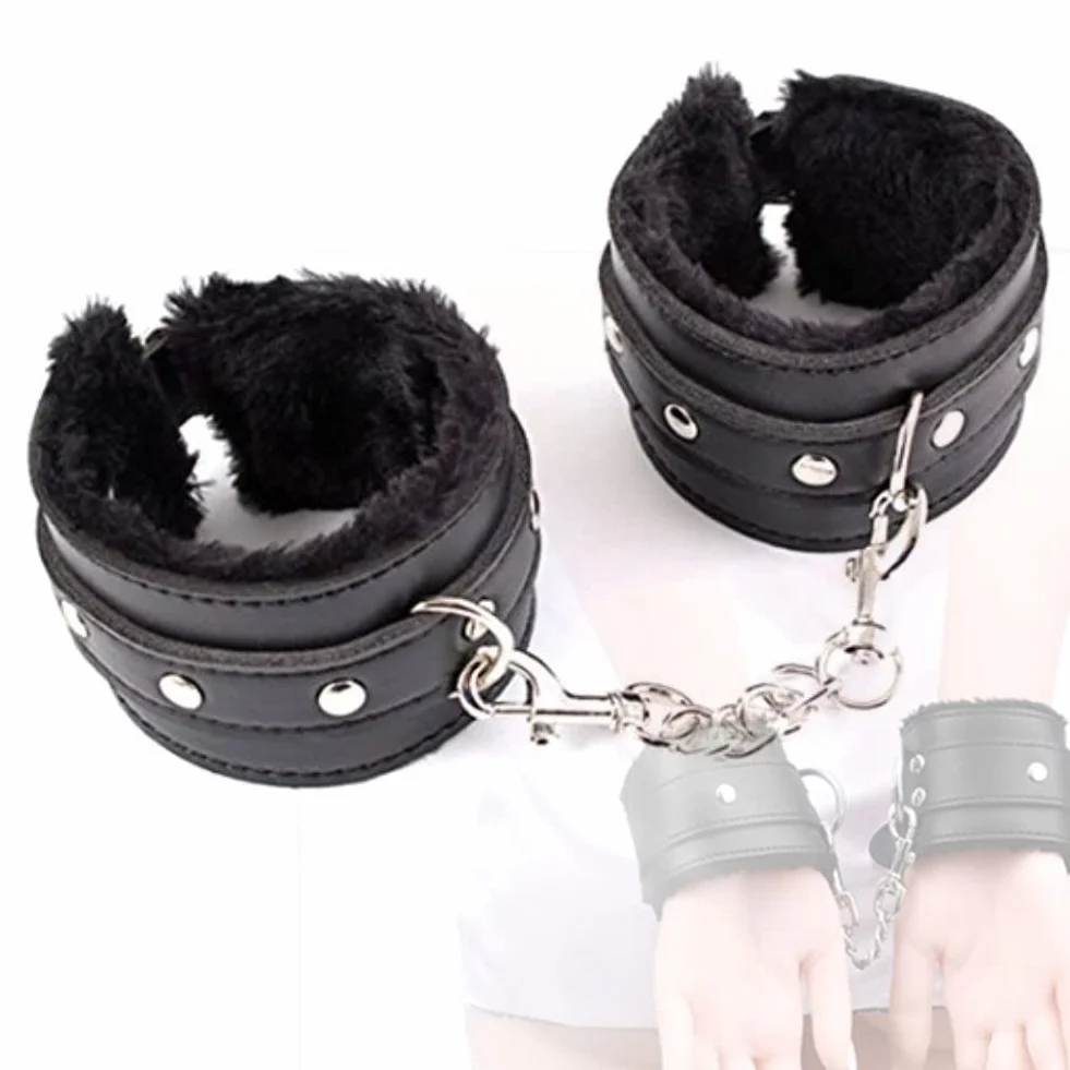 Coppia di Manette in Pelle con Cinturino da Polso Regolabile