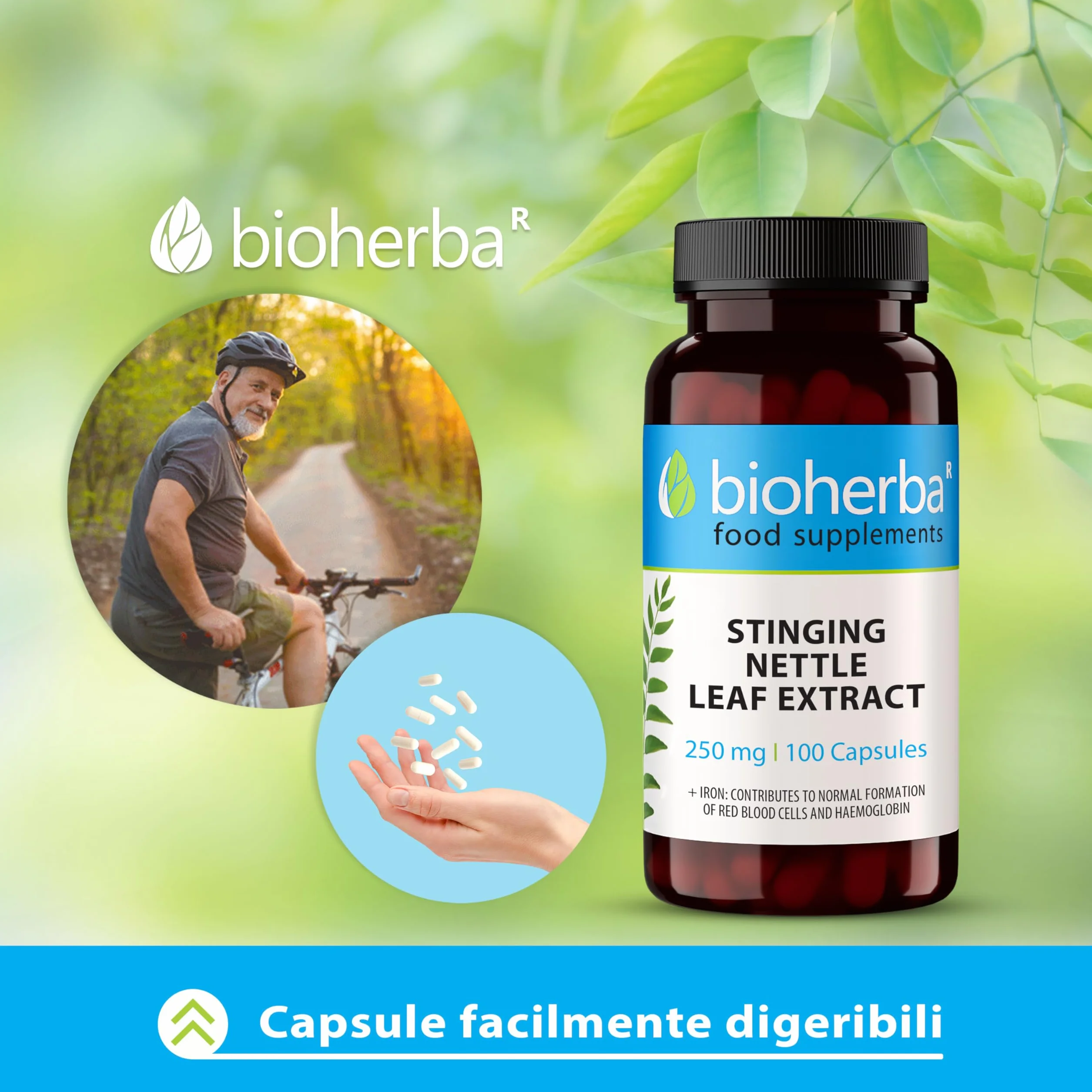 BIOHERBA Ortica Forte Integratore Naturale 250 mg Ferro 200 Capsule