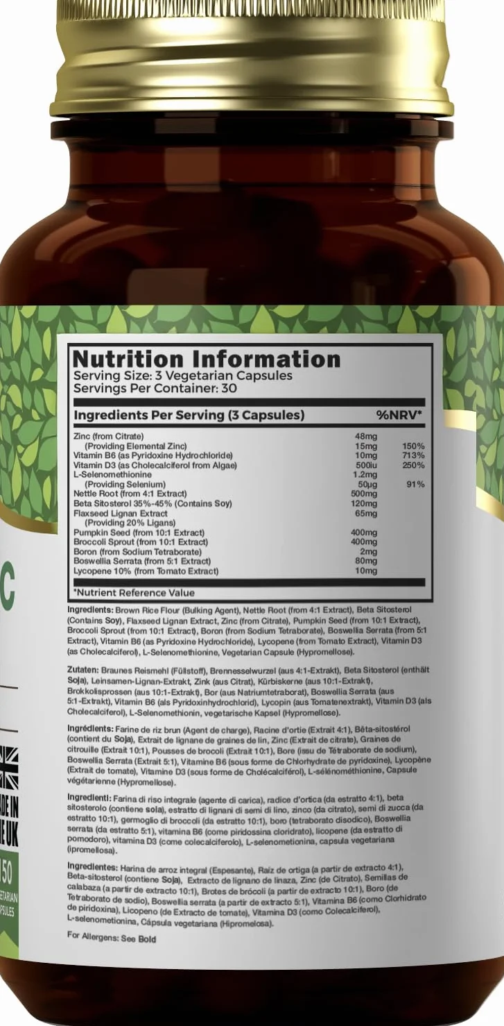 Ezyleaf Prostata Formula Integratori Prostata Alta Potenza per Uomini 90 Capsule Ortica Beta Sitosterolo Zinco Semi di Zucca Boswellia Serrata