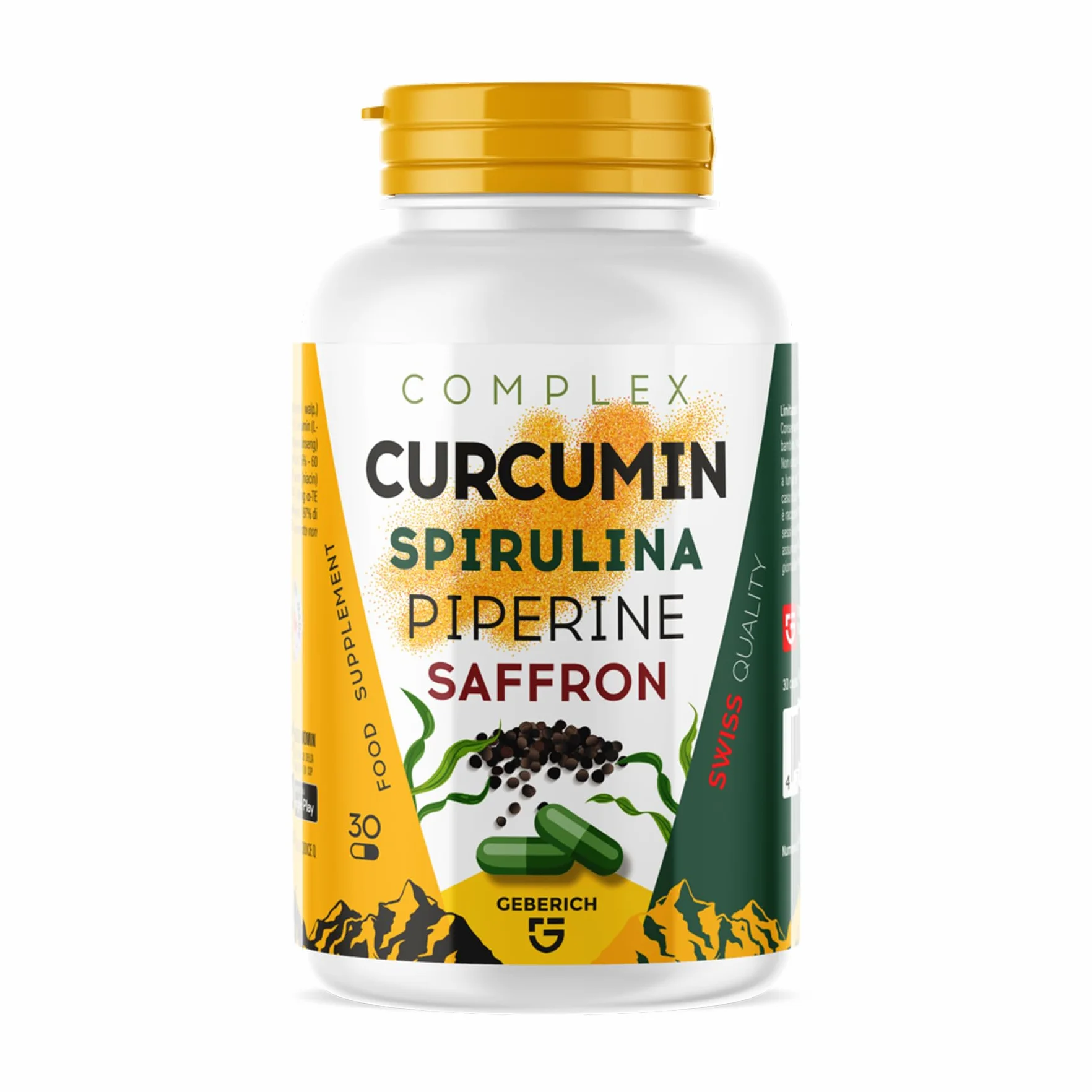 Capsule Complex Curcumin 500 mg Curcuma 10% Spirulina 20 mg Zenzero 20 mg Piperina 1 mg 30 Capsule Integratore Alimentare