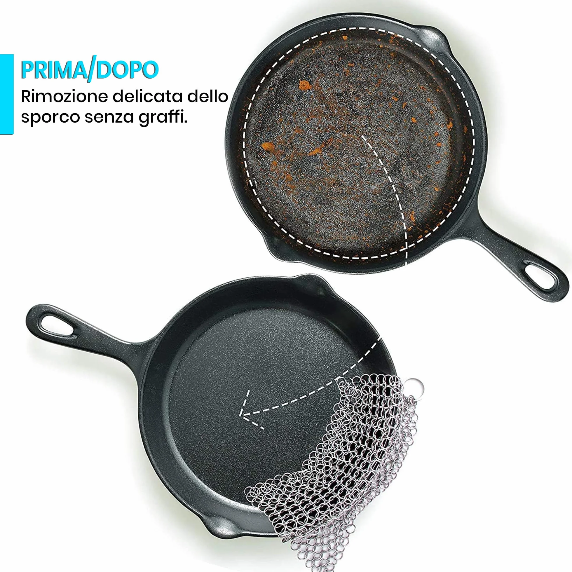 Candure Detergente per Ghisa Scrubber Acciaio Inox 7x7 Pollici per Griglie Padelle Forni Olandesi