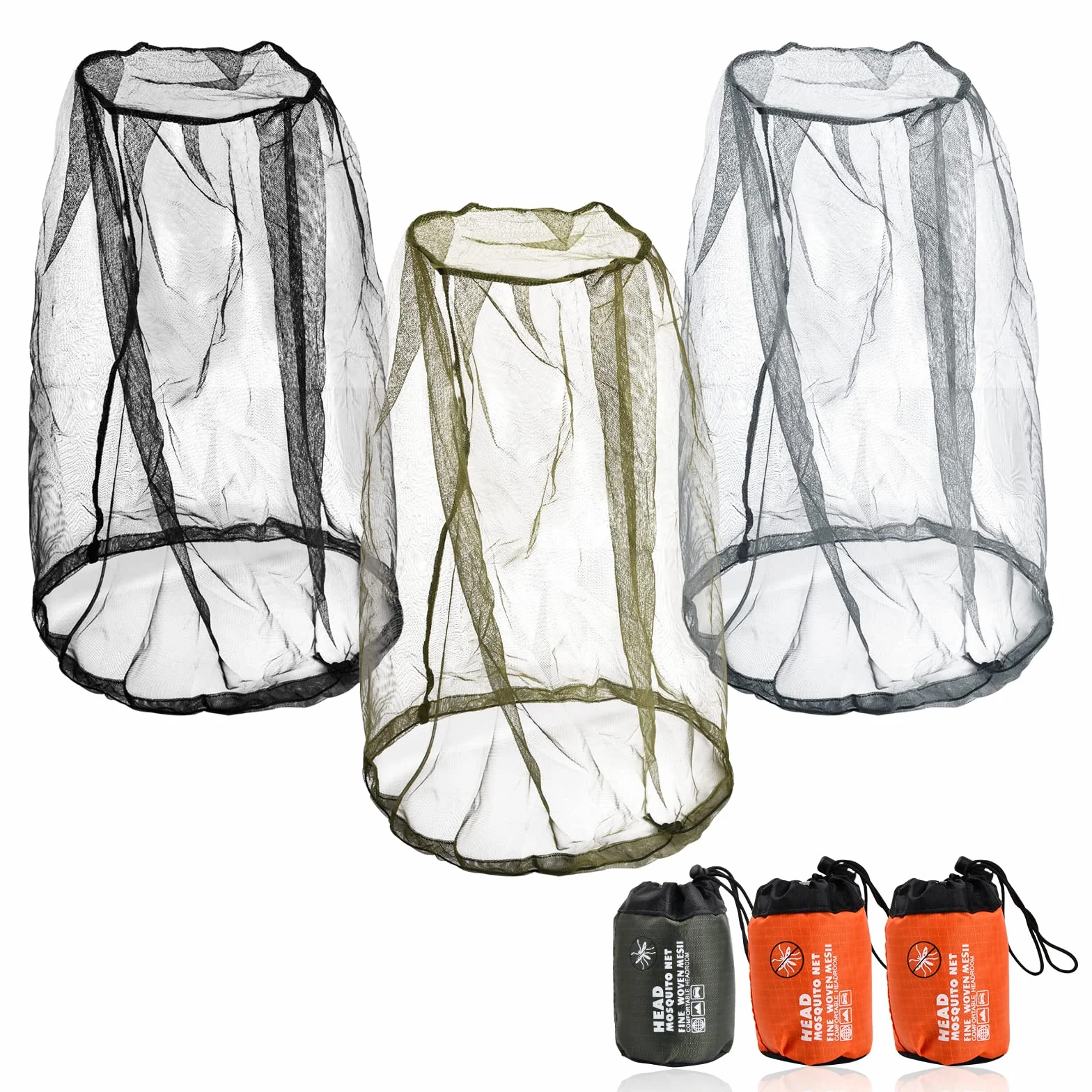 Rete di Protezione per Testa 3 Pezzi, Rete Anti Insetti per Apicoltore Escursionismo Campeggio Nero+Verde+Grigio
