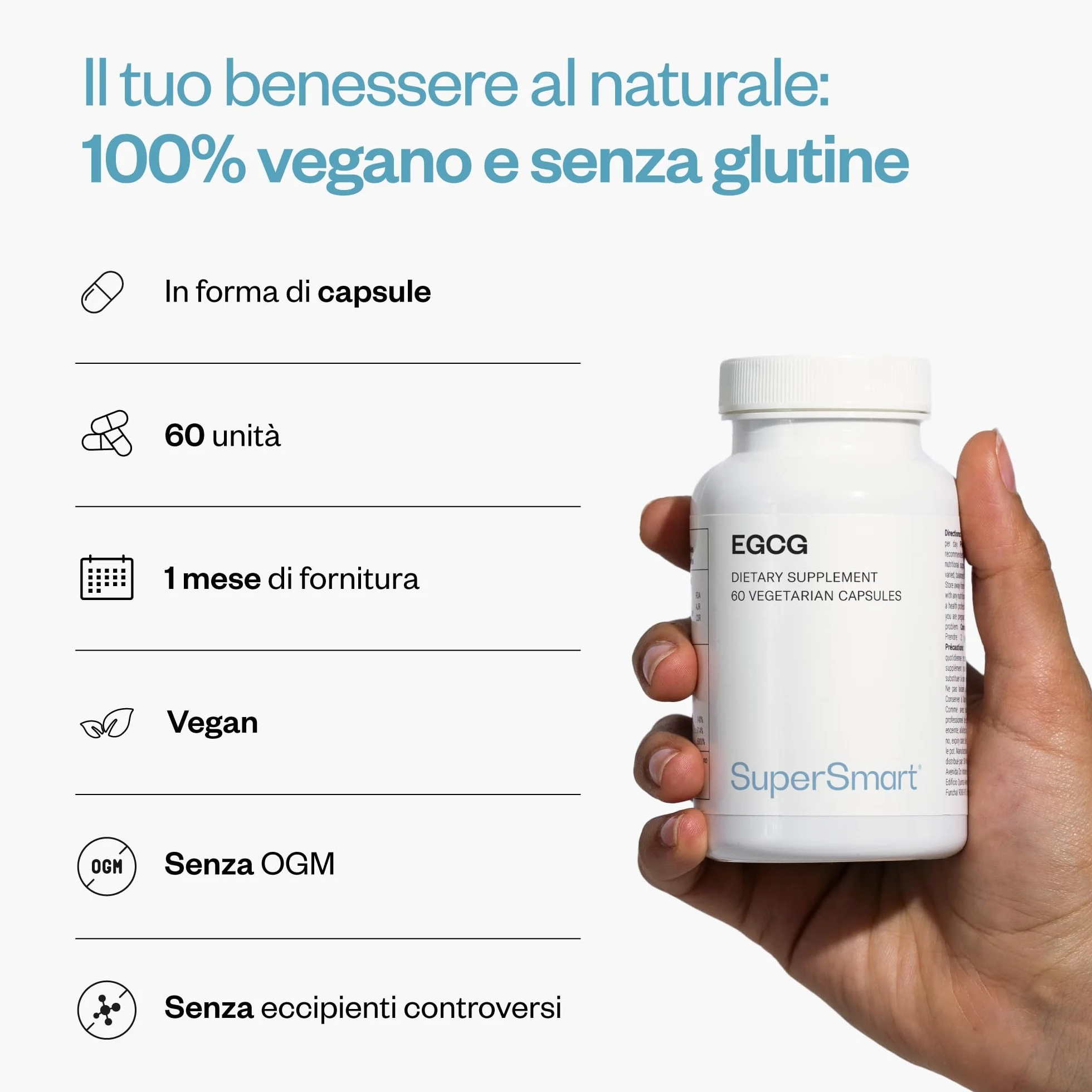 EGCG - Aiuta la digestione - Estratto di tè verde standardizzato al 70% EGCg - Vegano - Senza glutine - Supersmart