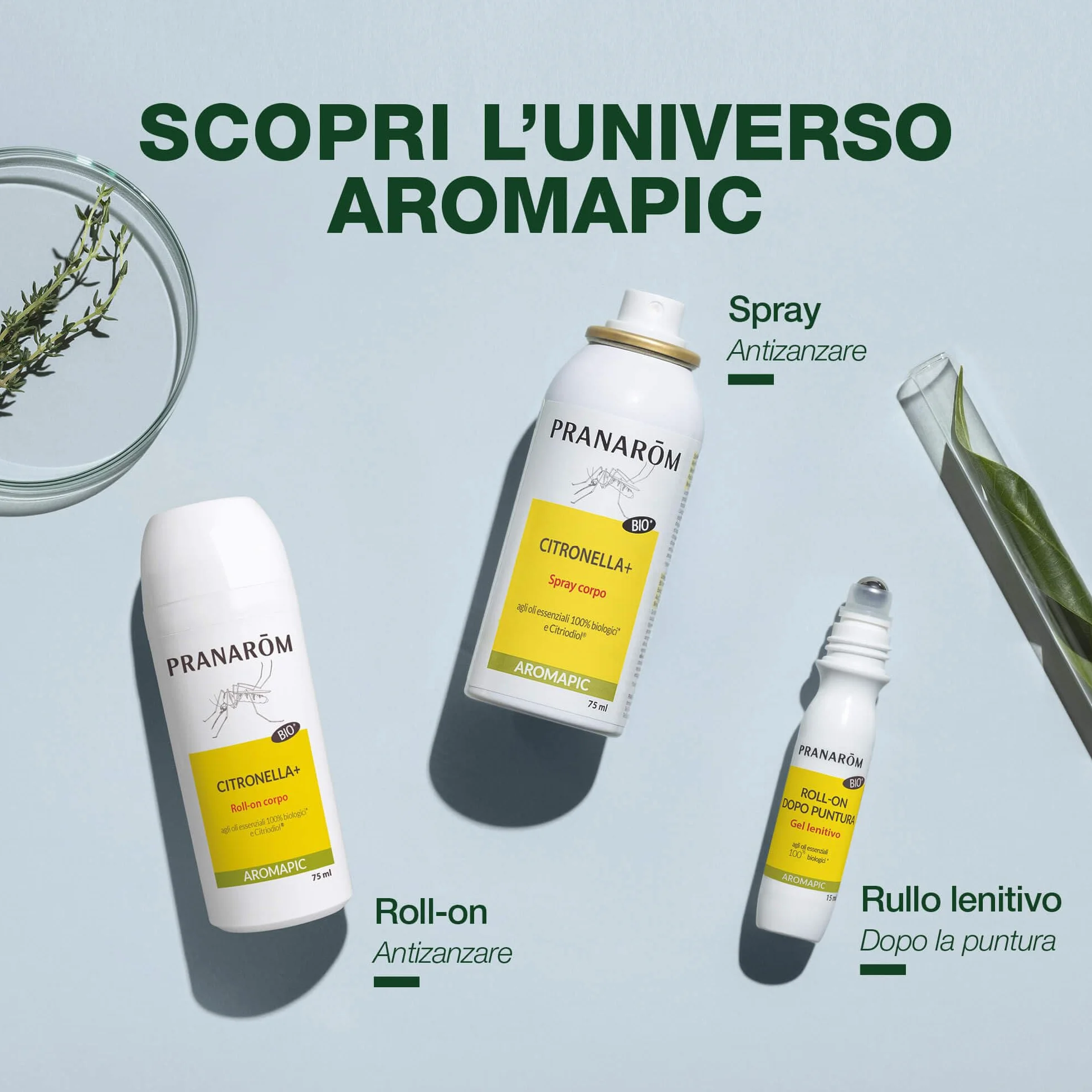 Pranarôm Aromapic Roll-on Antizanzare BIO 75 ml - Oli Essenziali Biologici - Protezione Naturale fino a 7 Ore