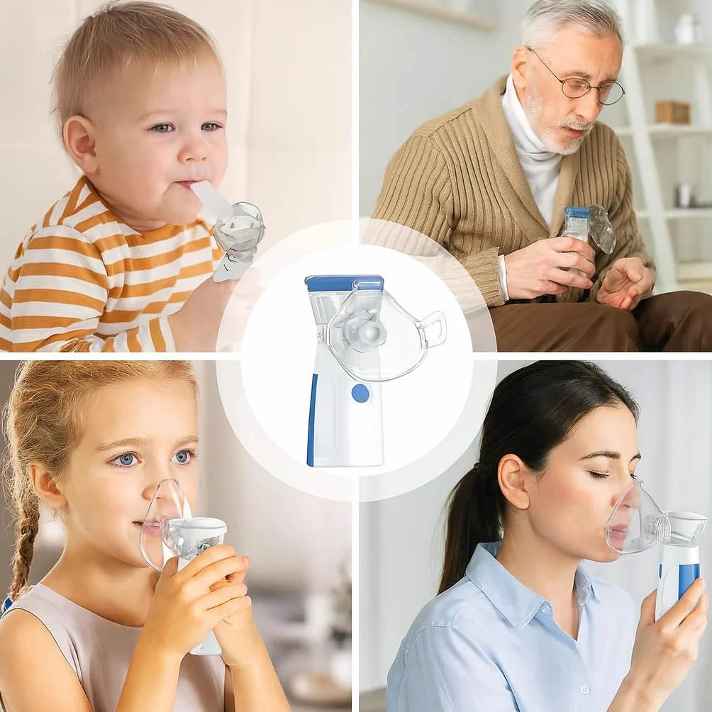 Nebulizzatore Portatile Silenzioso per Adulti e Bambini con Doppia Alimentazione USB/Batterie, Design Compatto