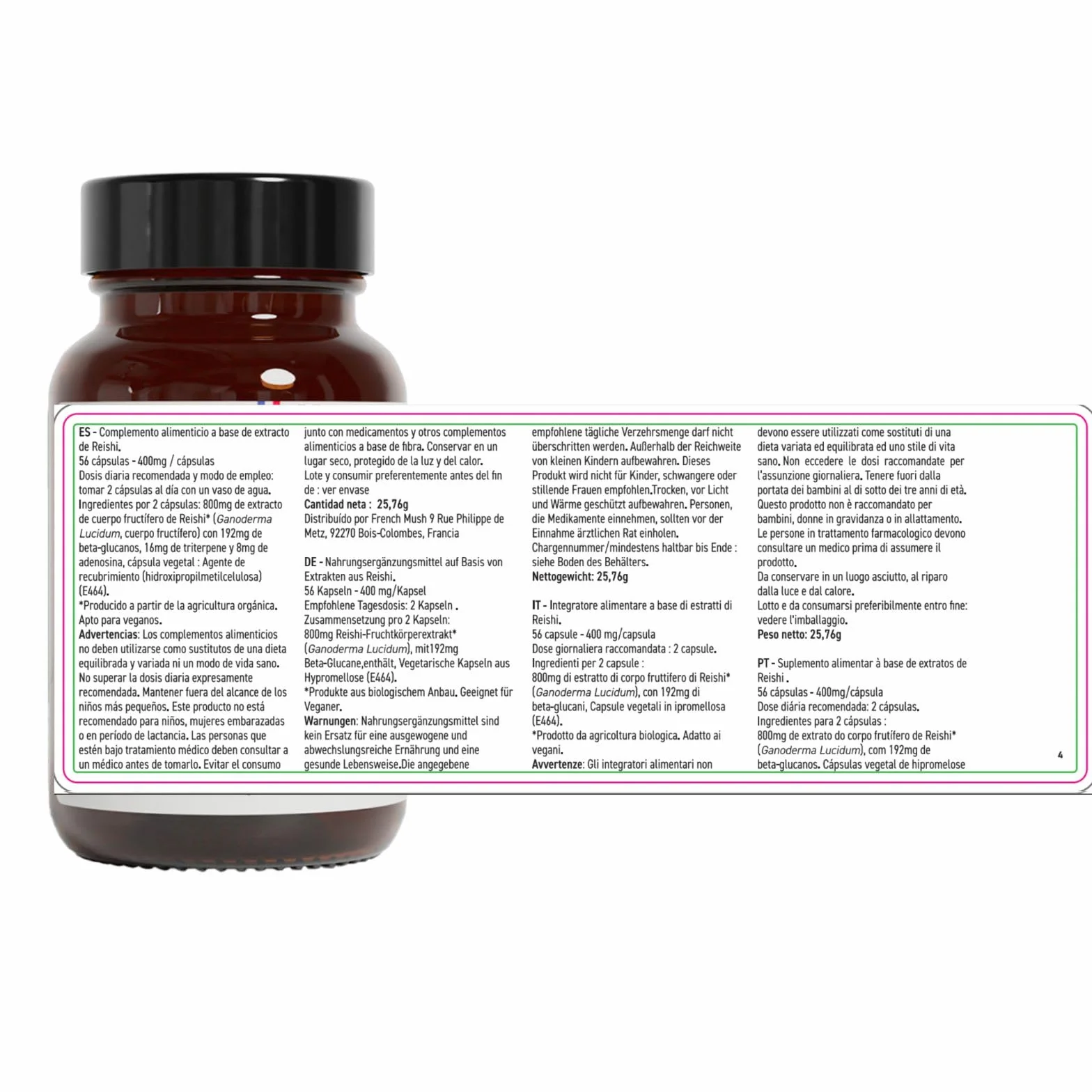French Mush Reishi Bio 8000mg - 56 Capsule Vegane - 30% Polisaccaridi 92% Biodisponibilità - Effetto Rilassante, Sonno, Umore - Estratto di Reishi Potente - Testato in Laboratorio