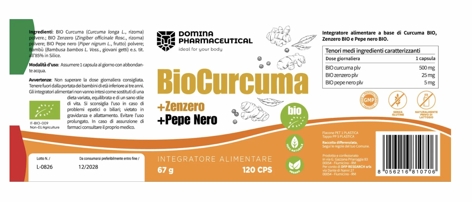 BioCurcuma Curcumina e Piperina 120 Capsule Antinfiammatorio Naturale Made in Italy