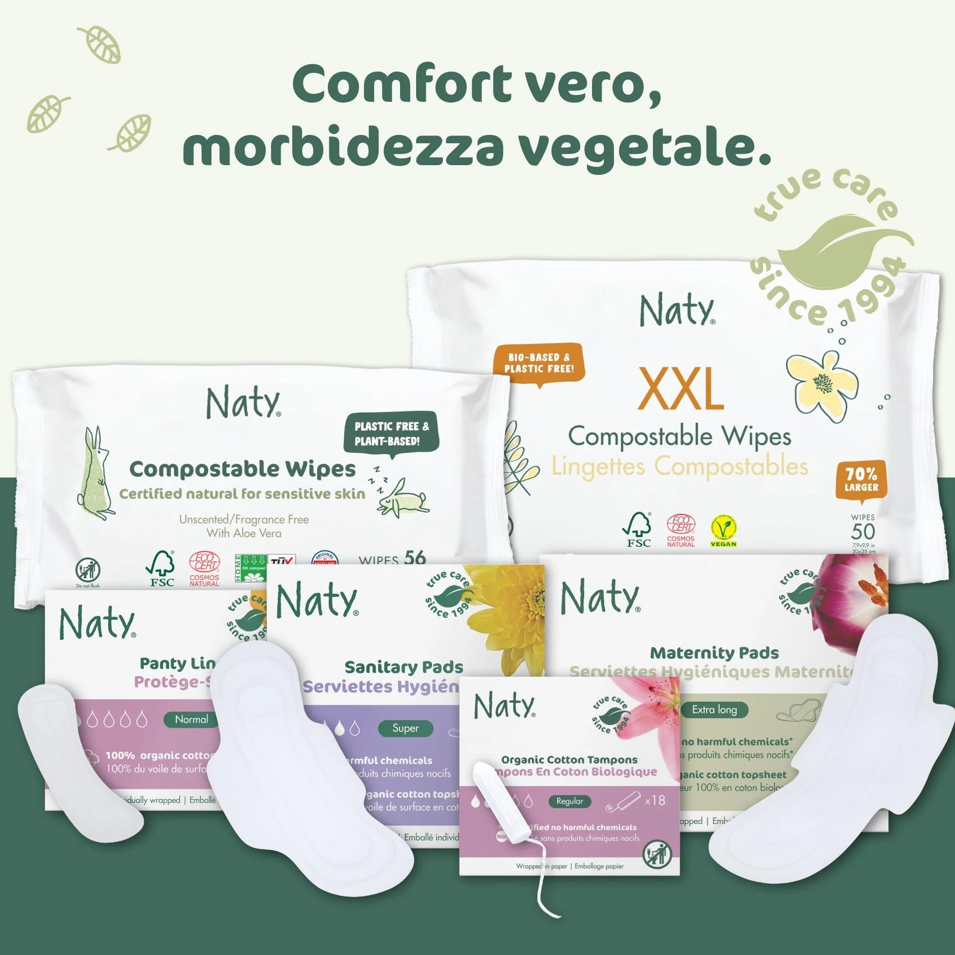 Eco By Naty Assorbenti Interni Super 18 sztuk 0% Plastica Fibre Vegetali