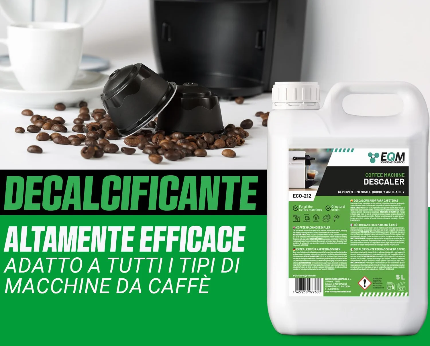 EQM Decalcificante per Macchine da Caffè 5L 100% Origine Naturale