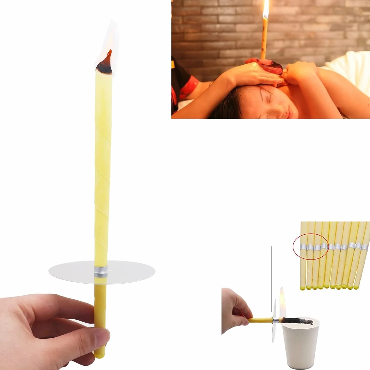 20 PCS Coni per orecchie,candele coniche, rimozione del cerume,- Cera d’Api e Mussola di Cotone Naturale con Filtri e Dischi Protettivi