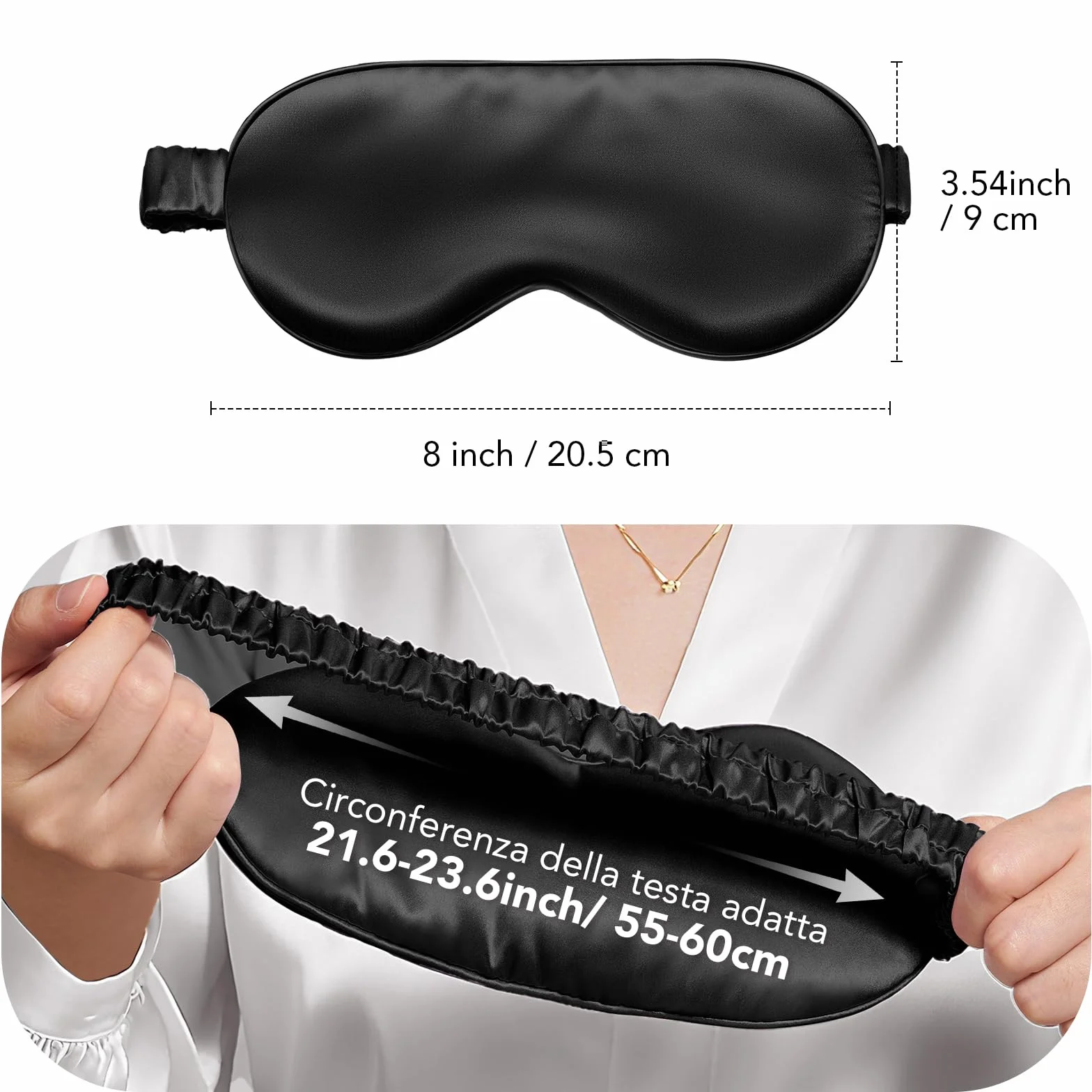 LitBear Maschera per dormire in 100% pura seta, 22 Momme 6A seta di gelso, maschera per gli occhi completamente bloccante per dormire, per donne, uomini, chi dorme sul fianco, con elastico per capelli