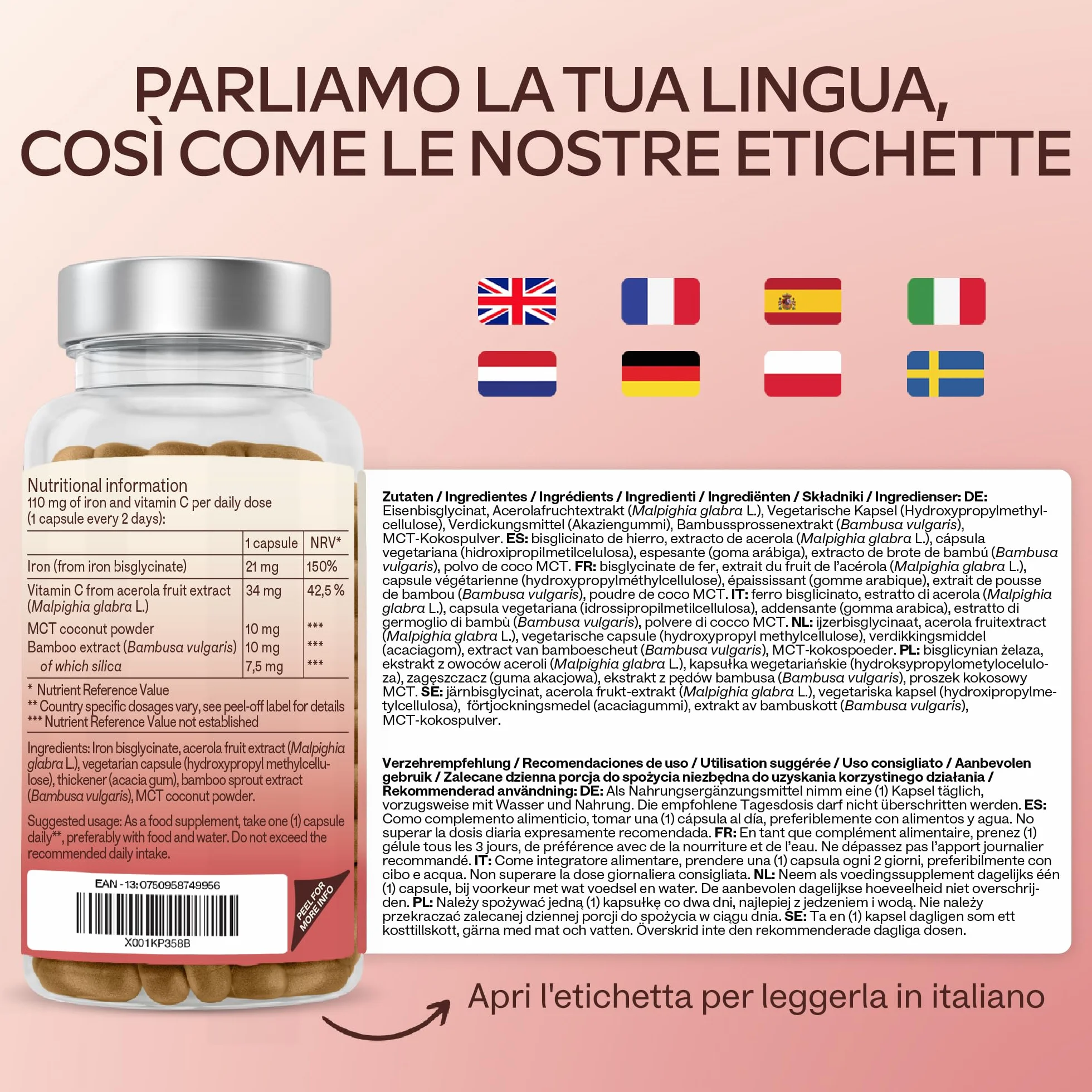 Integratore Ferro e Vitamina C Naturale - Ferro Bisglicinato 42mg Integratori Stanchezza Fisica e Mentale, Globuli Rossi, Sistema Immunitario - Ferro Integratore Forte Alto Assorbimento - 120 Capsule