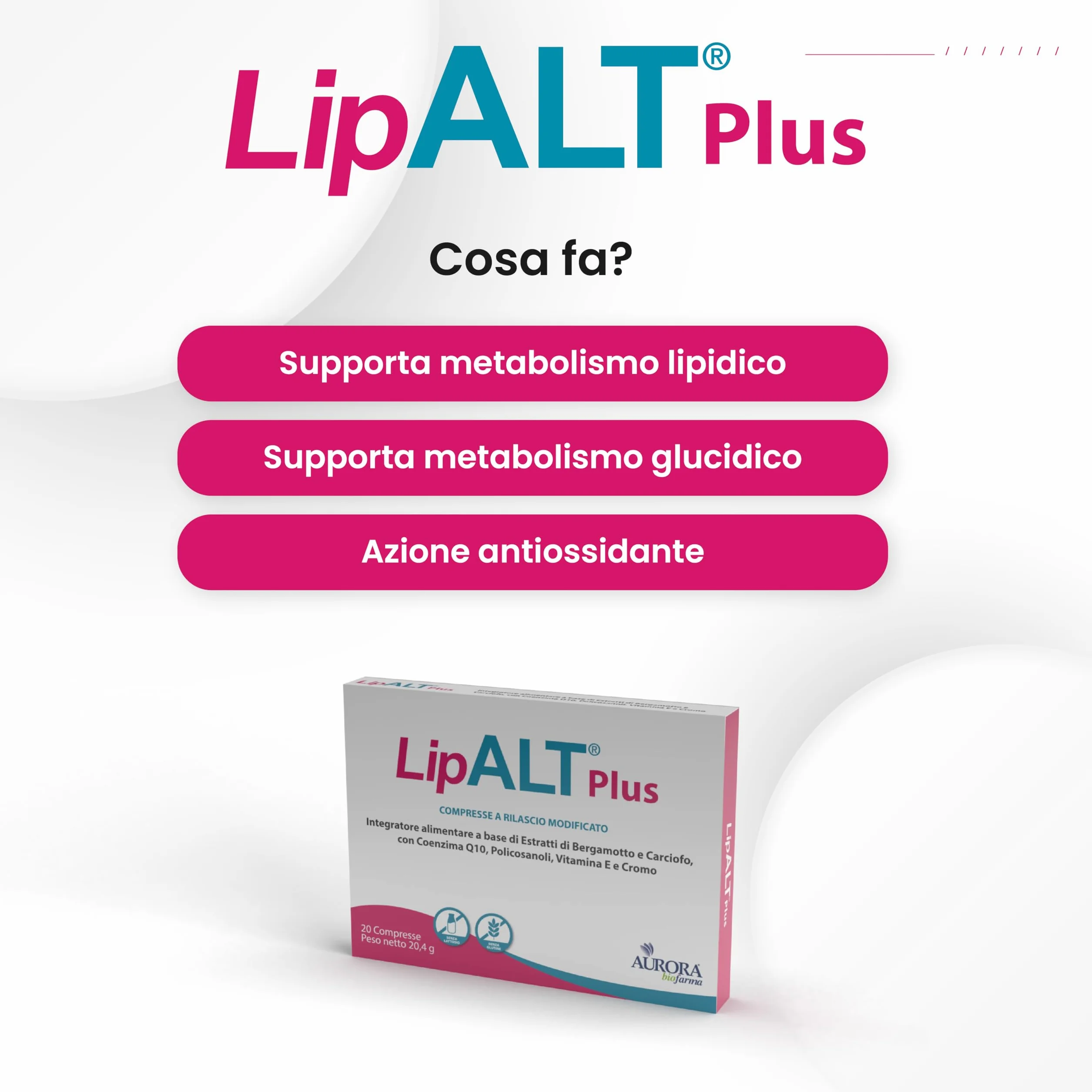 Lipalt Plus - Integratore Senza Monacolina K - Integratore a Base di Coenzima Q10, Bergamotto, Carciofo e Policosanoli - 20 Compresse Senza Glutine e Lattosio