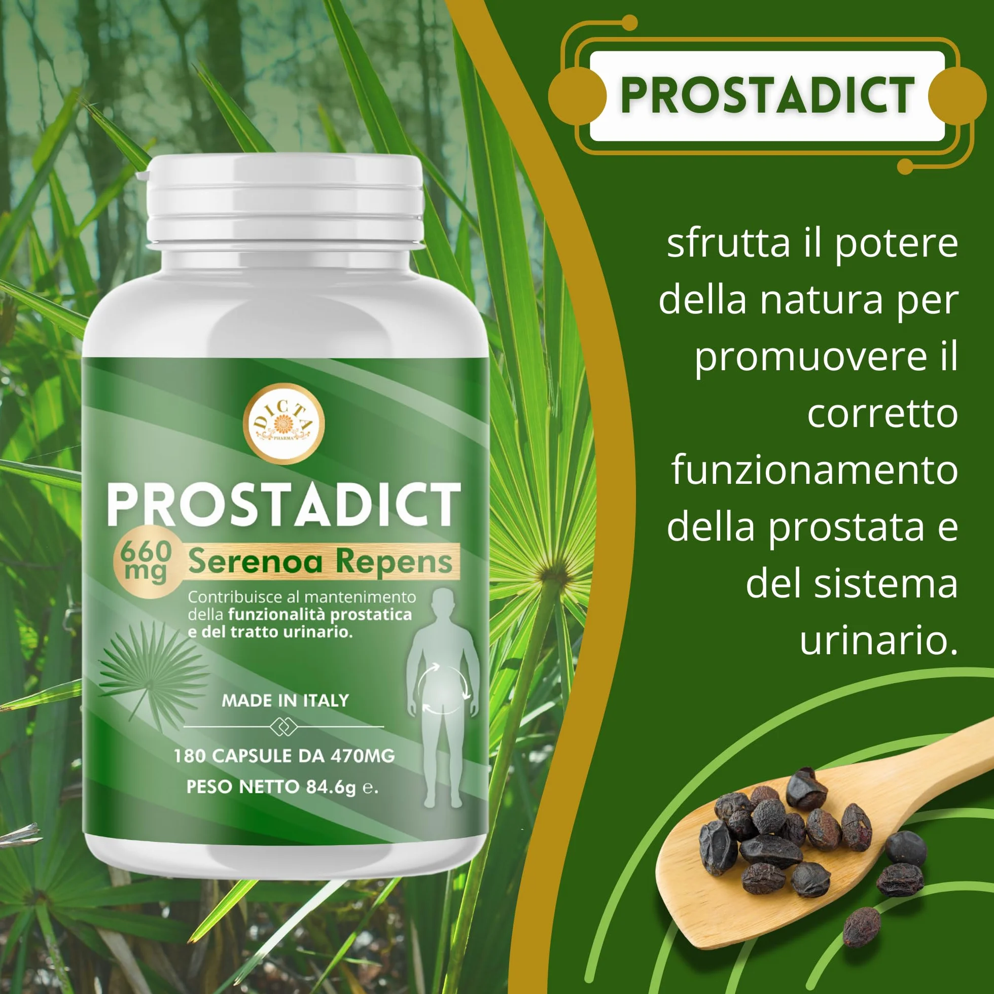 Serenoa Repens 660mg Saw Palmetto 180cps Integratore Prostata Uomo con Epilobio, Ortica e Pygeum Supporto Vie Urinarie