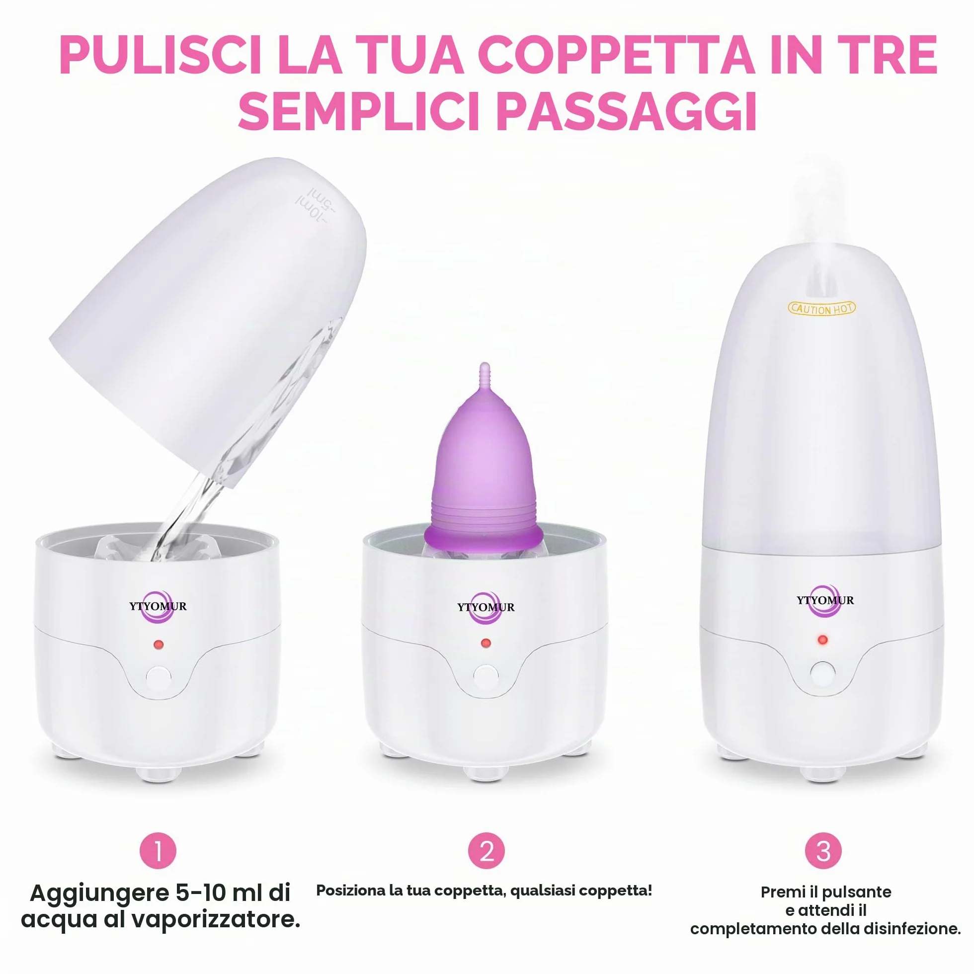 YTYOMUR Sterilizzatore a Vapore per Coppette Mestruali con 2 Coppette Mestruali Riutilizzabili, Kit di Lavaggio per Detergente per Coppe Mestruali