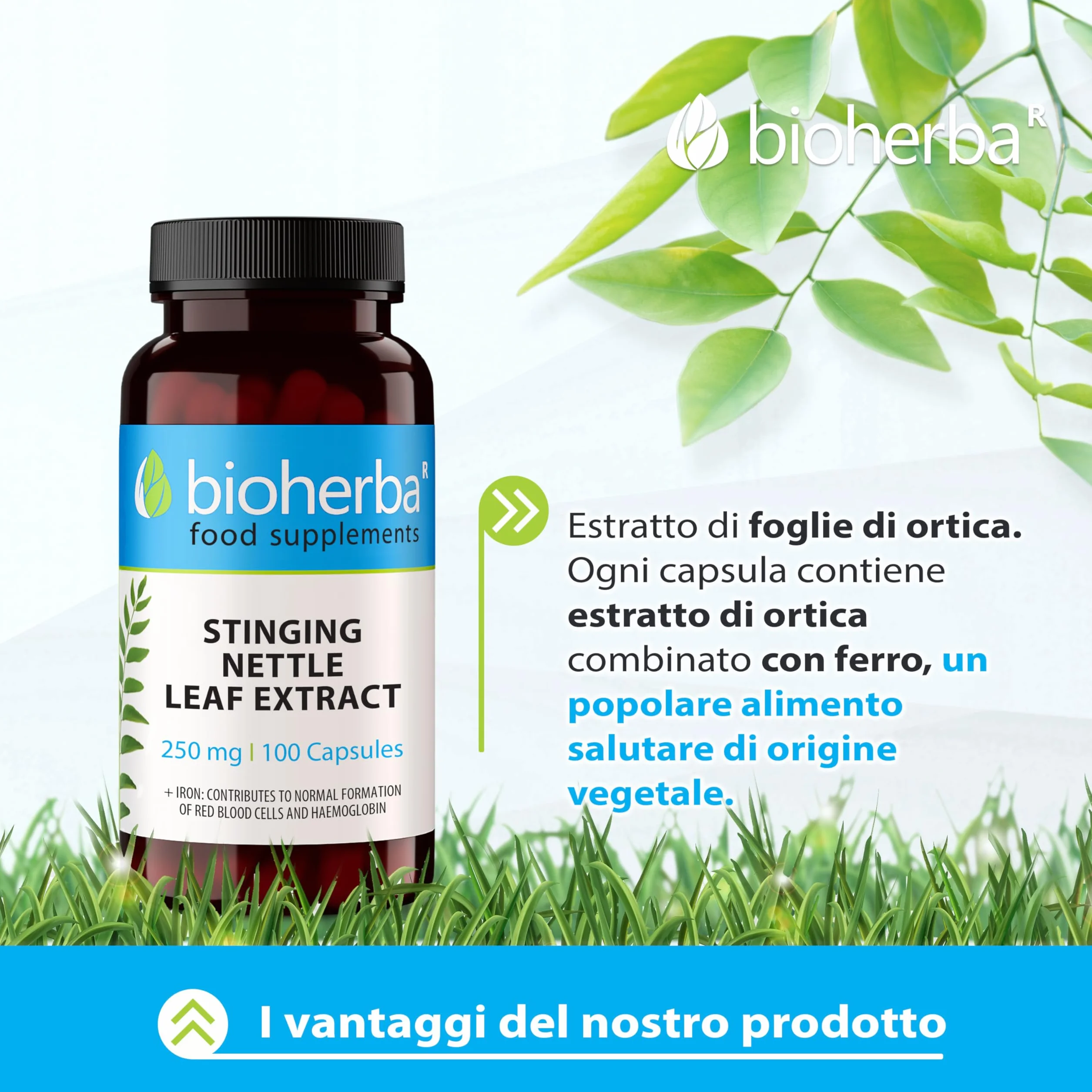 BIOHERBA Ortica Forte Integratore Naturale 250 mg Ferro 200 Capsule