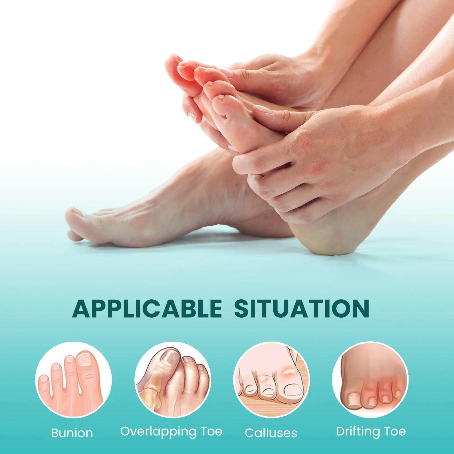 Promifun Separatori per dita dei piedi in gel morbido, 2 paia, correzione fascite plantare (Trasparente +L)