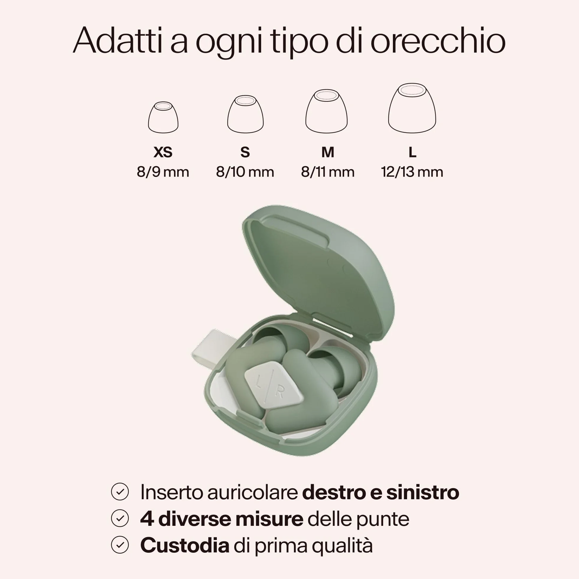 Alpine Silence Tappi Orecchie per Dormire, Viaggiare & Concentrarsi - Protezione Uditiva Comoda, Riutilizzabile - Forma a V aderente & Punte Morbide – XS/S/M/L – Verde