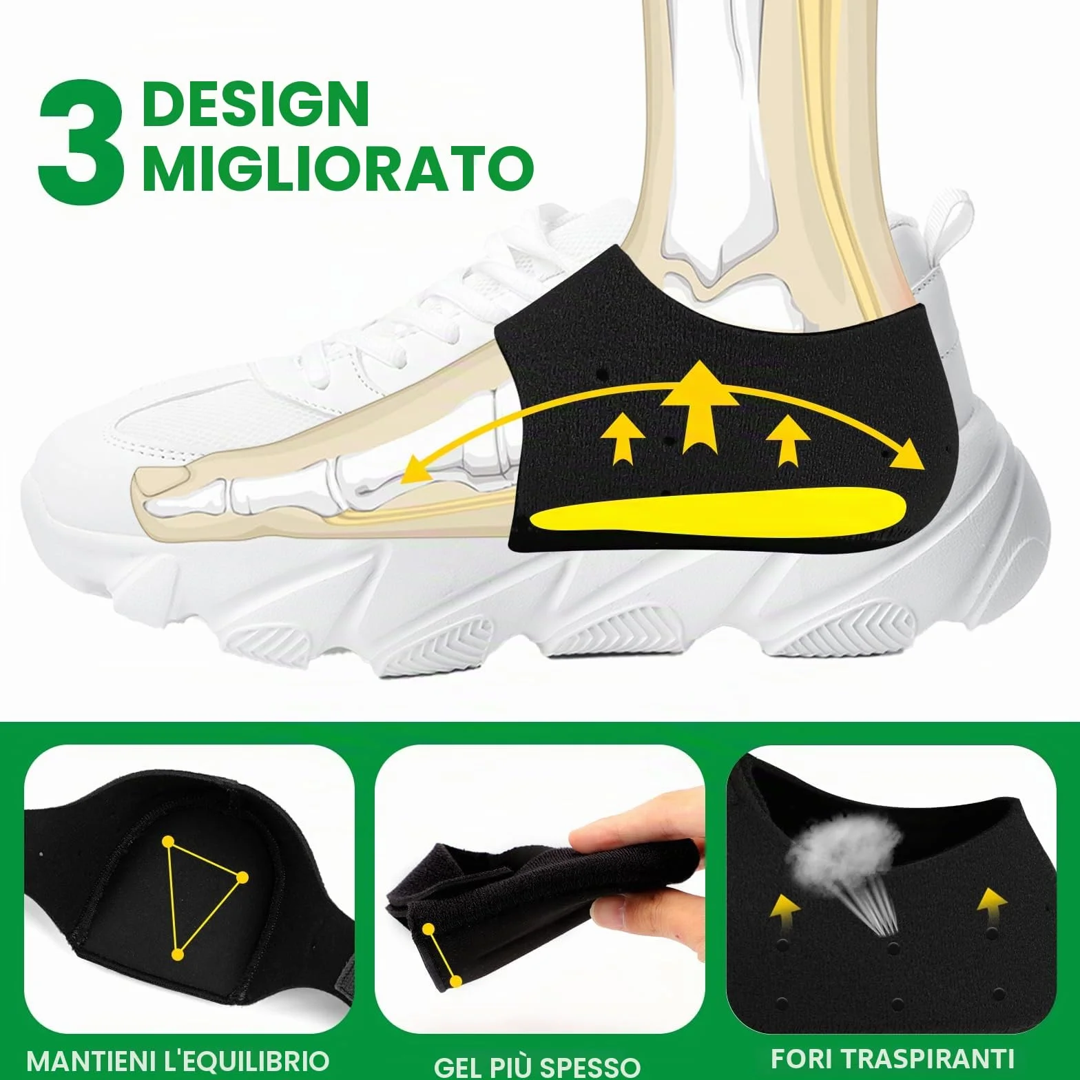 Protezioni per talloni fasciite plantare - Bukihome Tacco Coppe per Donne Uomini Tacchi Spur Dolore Relief - Inserti Tacco Pads per Achille Tendinite Tacco Secco Cracked, Nero, 42-47