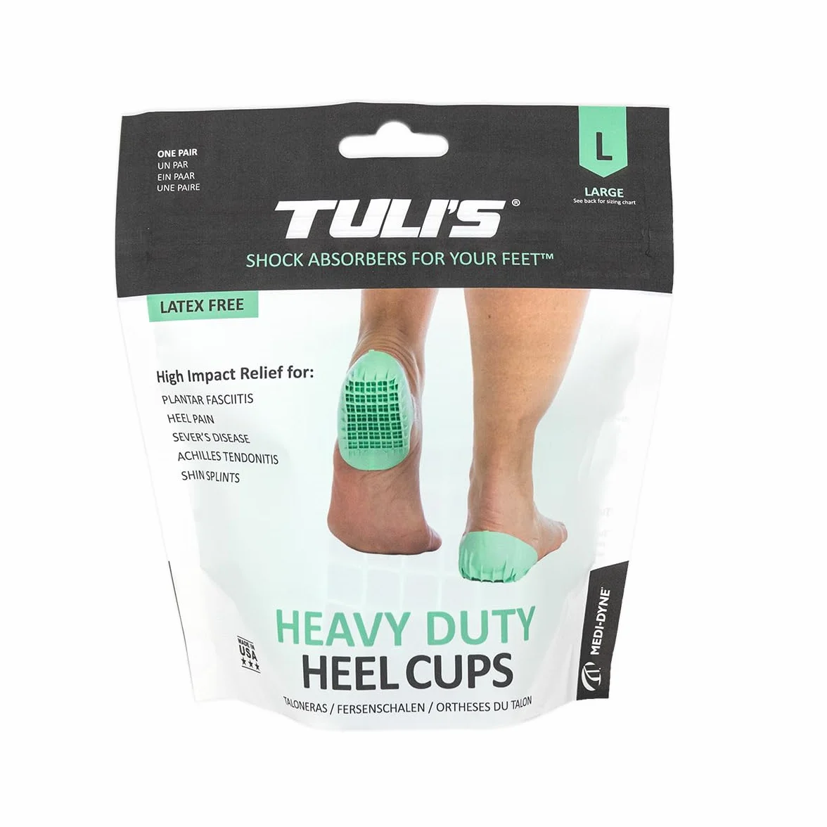 Tuli's Heavy Duty Heel Cups – Talloniere per Sperone Calcaneare – Rinforzate per Fascite Plantare e Malattia di Sever – Solette per il Tallone ad Elevato Assorbimento degli Urti, 1 Paio, Medio