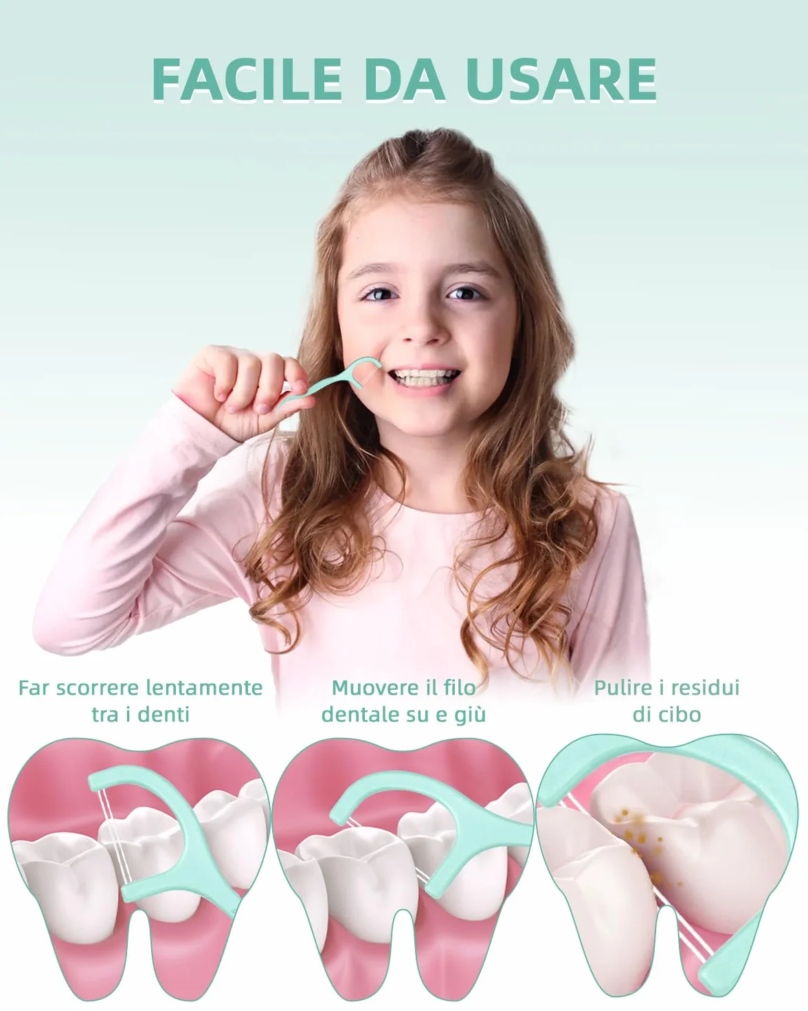 300 Filo Interdentale a Doppia Linea alla Menta per la Cura dei Denti - Archetti filo interdentale per Rimuovere la Placca e i Residui di Cibo