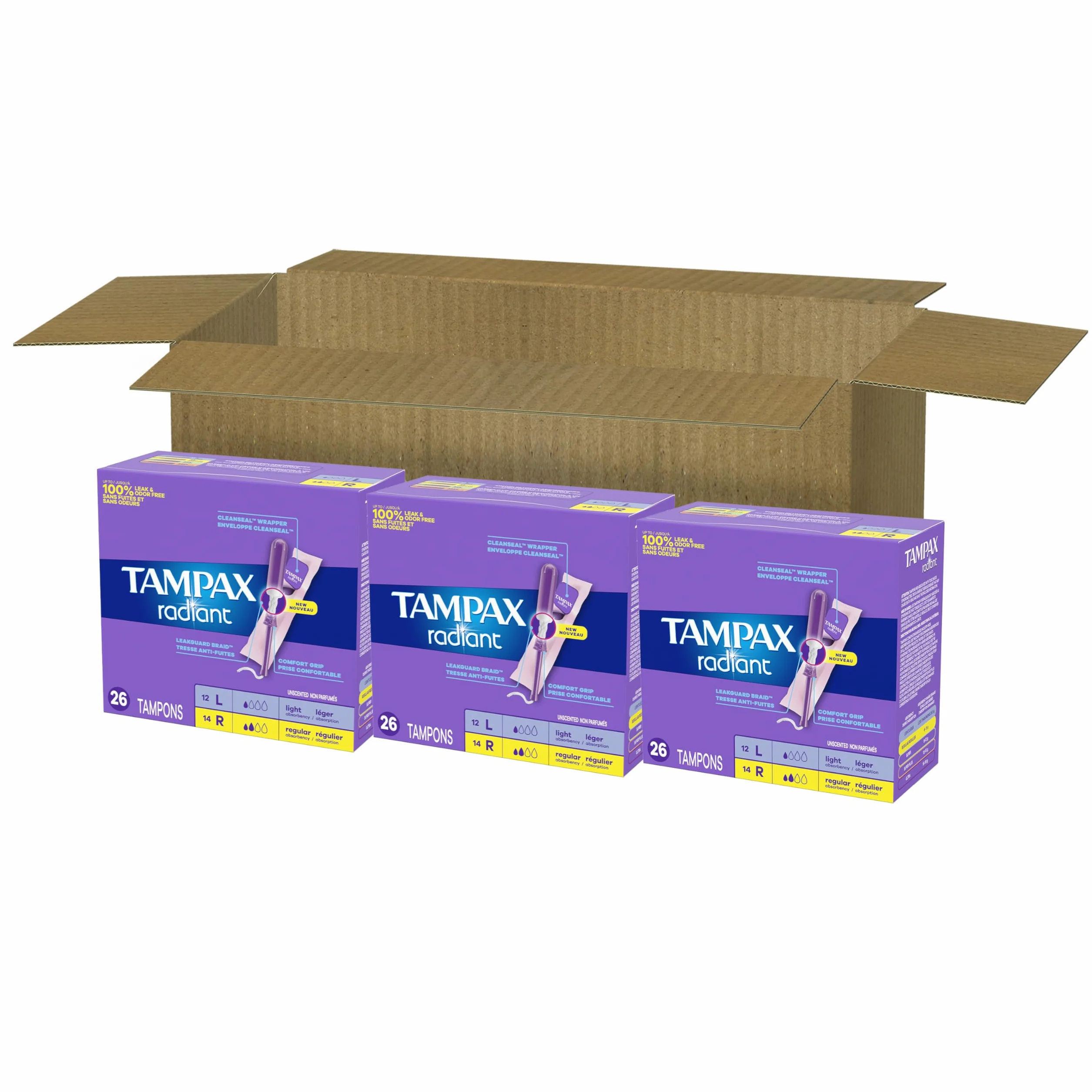 Tampax Radiant Tampons Multi Pack LeakGuard, assorbenza leggera/regolare, 78 pezzi