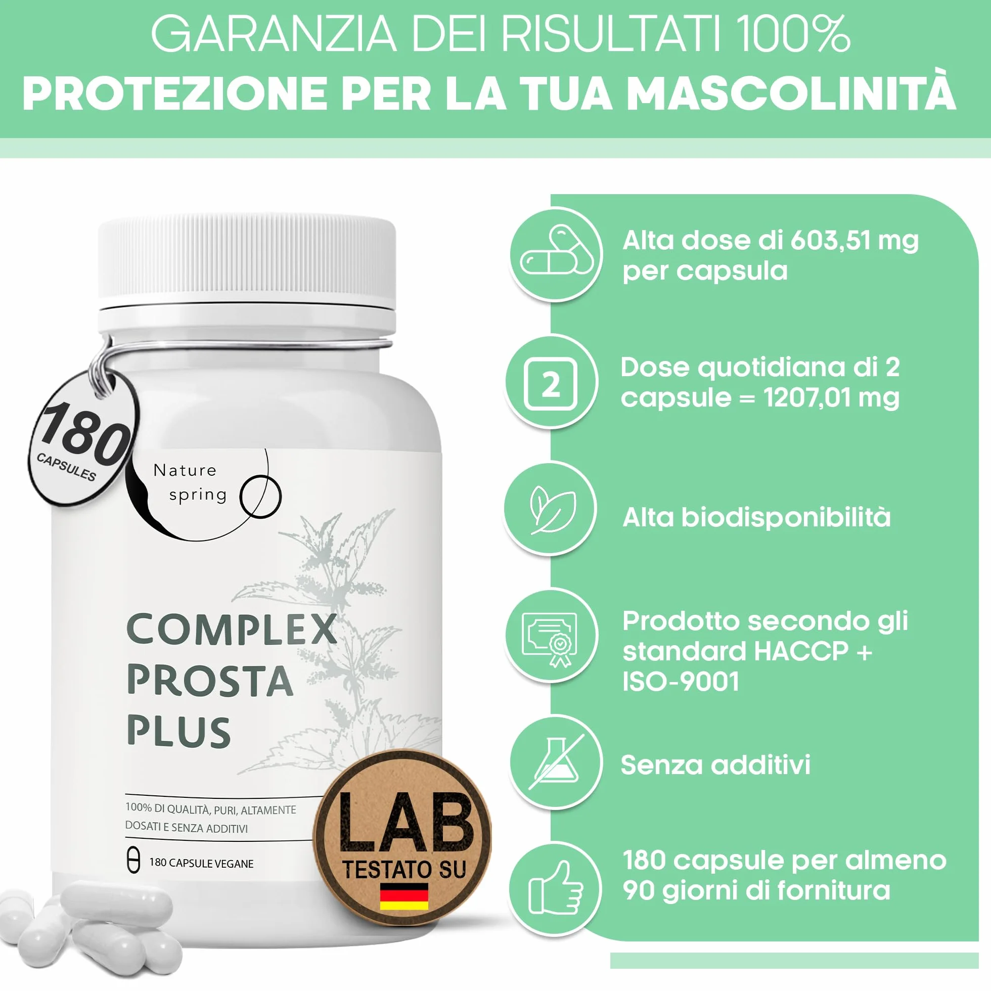 Prosta Plus Complex 180 Capsule Prostata ad Alta Dose con Palma Nana, Semi di Zucca, Radice di Ortica, Zinco, Vitamina E, Selenio