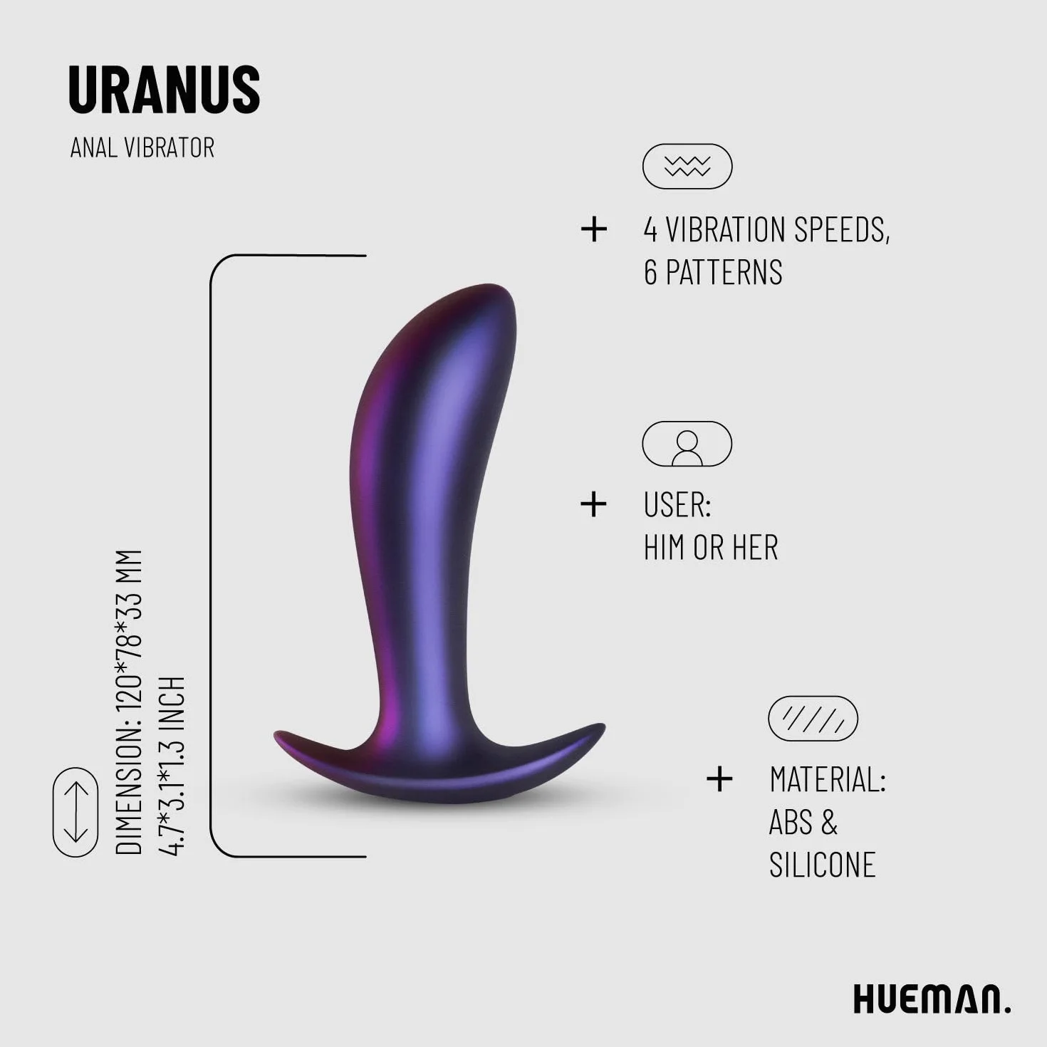 Hueman Uranus Vibratore Anale con Telecomando Wireless, Vibratore Prostatico per Uomini, Stimolazione della Prostata, Giocattolo Anale Vibrante Ricaricabile, Lunghezza inseribile 10.50 cm, Viola