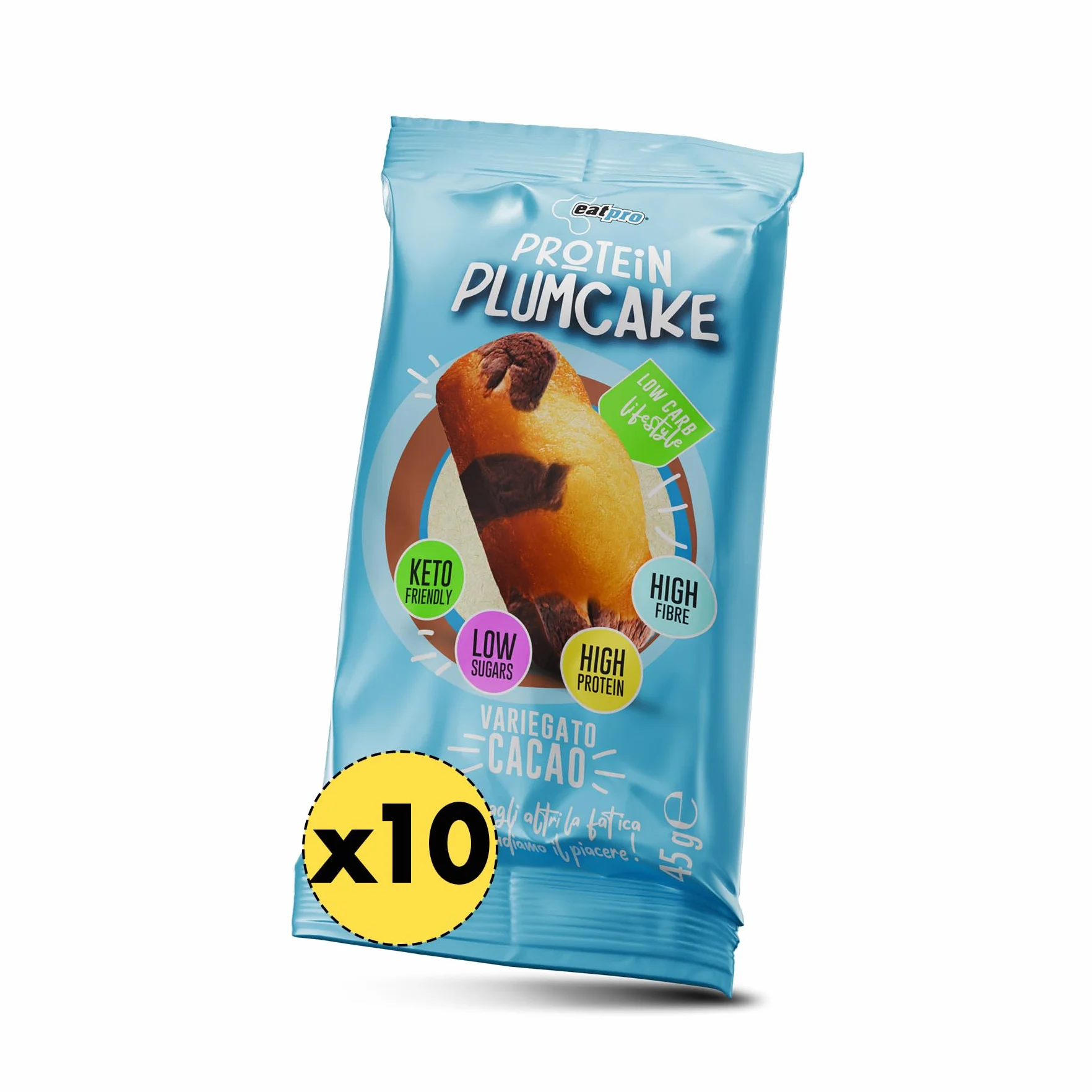 Plumcake Proteico Variegato Cacao EatPro, 10 Plum Cake Da 45g, 1% Zuccheri, 18% Di Proteine, Dolci Chetogenici Low Carb, Colazione Proteica, Plumcake Senza Zucchero, Snack Keto