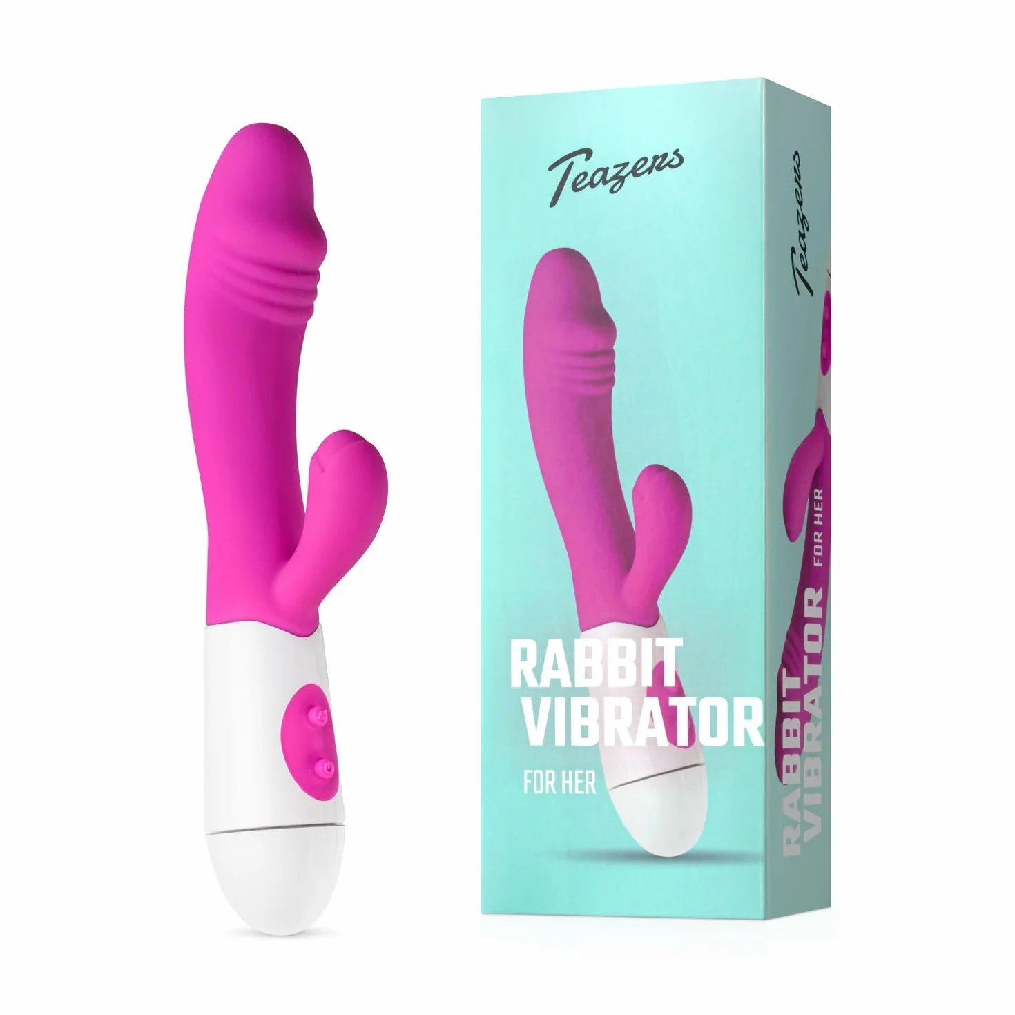 Teazers Realistico Vibratore Rabbit – Vibratore del Punto G e del Clitoride – Vibratore Tarzan per Donna con 10 Impostazioni di Vibrazione – Giocattolo della Donna del Coniglio - Rosa