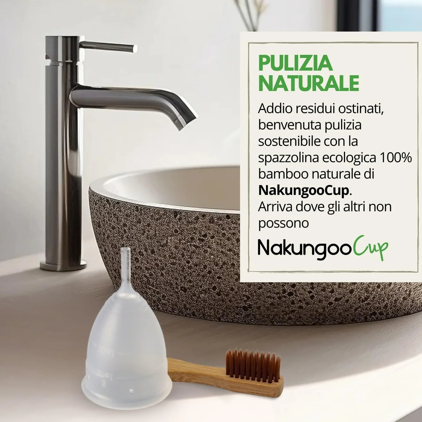 Nakungoo Cup Coppetta Mestruale Morbida 100% Silicone Medicale Certificata, Anallergica, Riutilizzabile per Flusso Abbondante | Kit Completo 2 Taglie (S e L) con Sterilizzatore, Sacchetta e Spazzolina