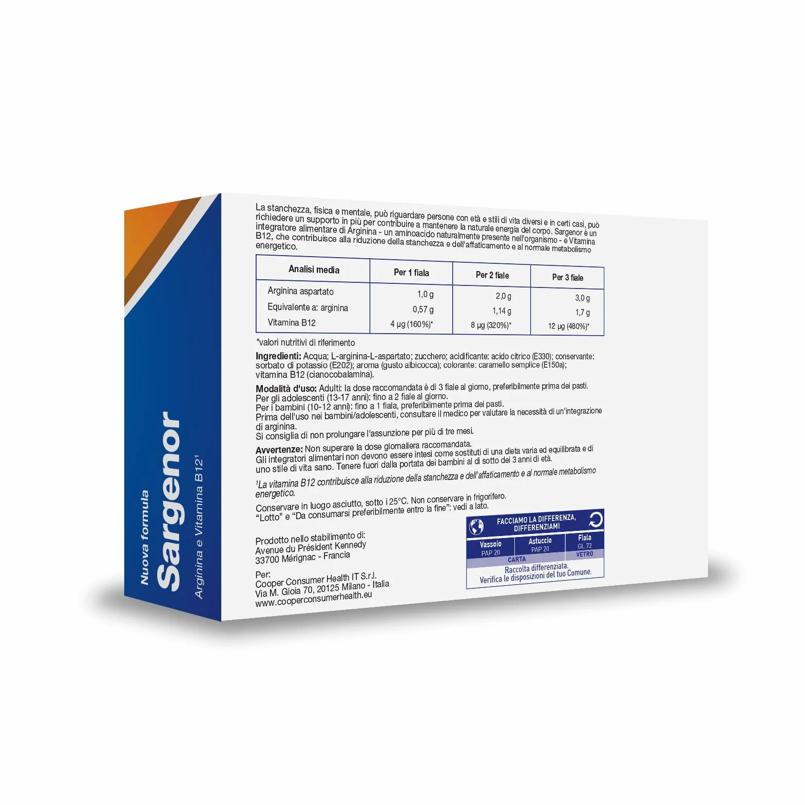 Sargenor Integratore Alimentare Arginina Vitamina B12 20 Fiale Stanchezza Fisica Mentale
